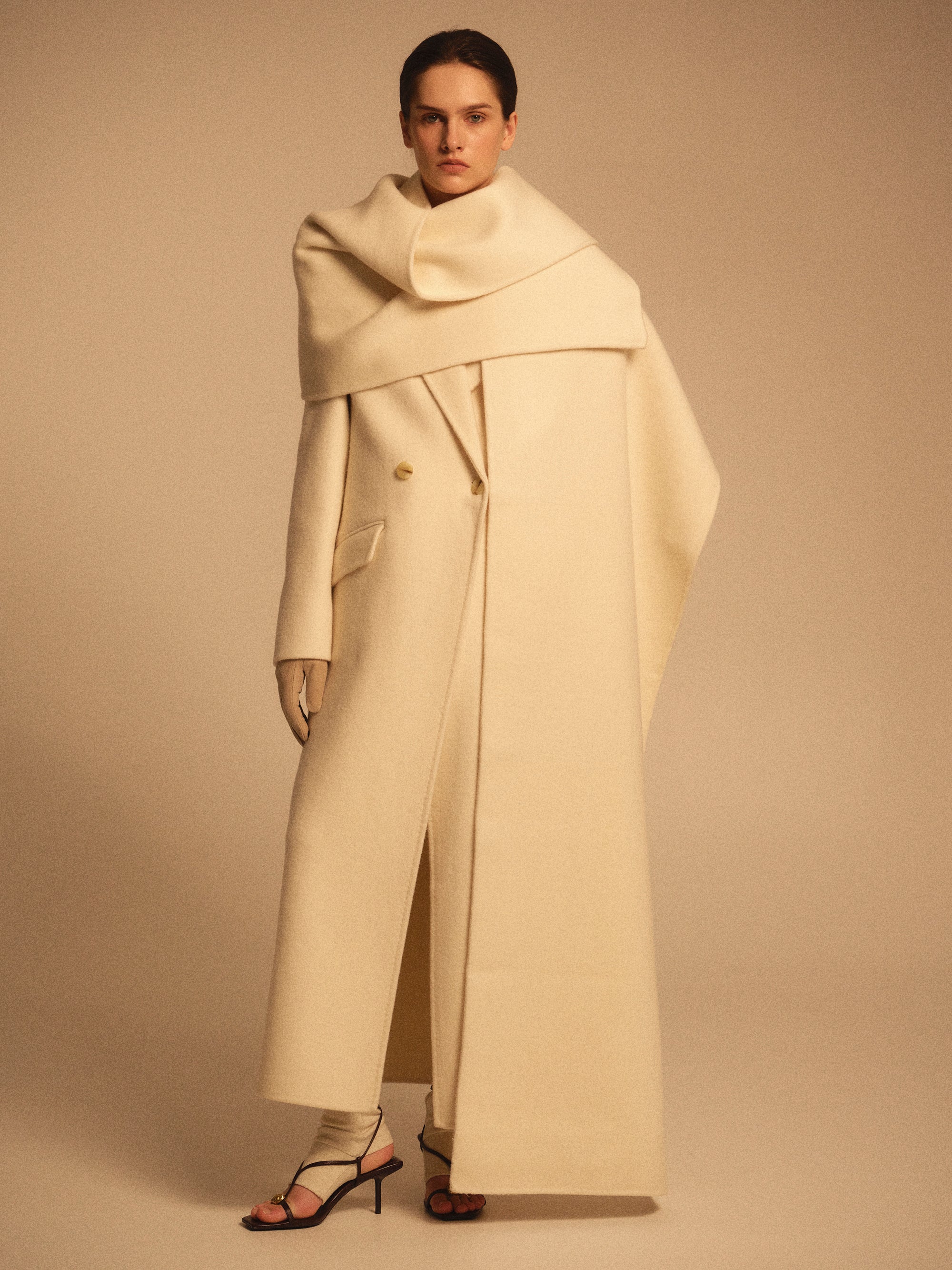 Oversized Scarf Coat, Cream