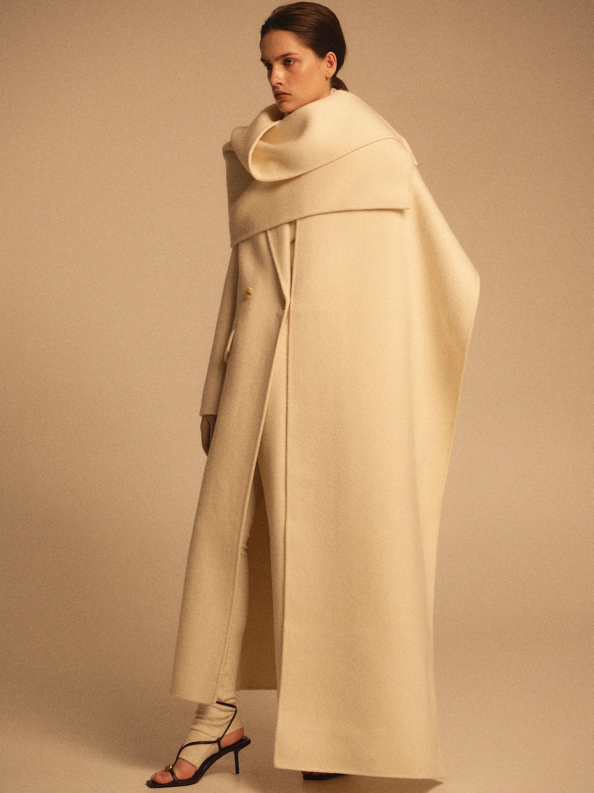 Oversized Scarf Coat, Cream