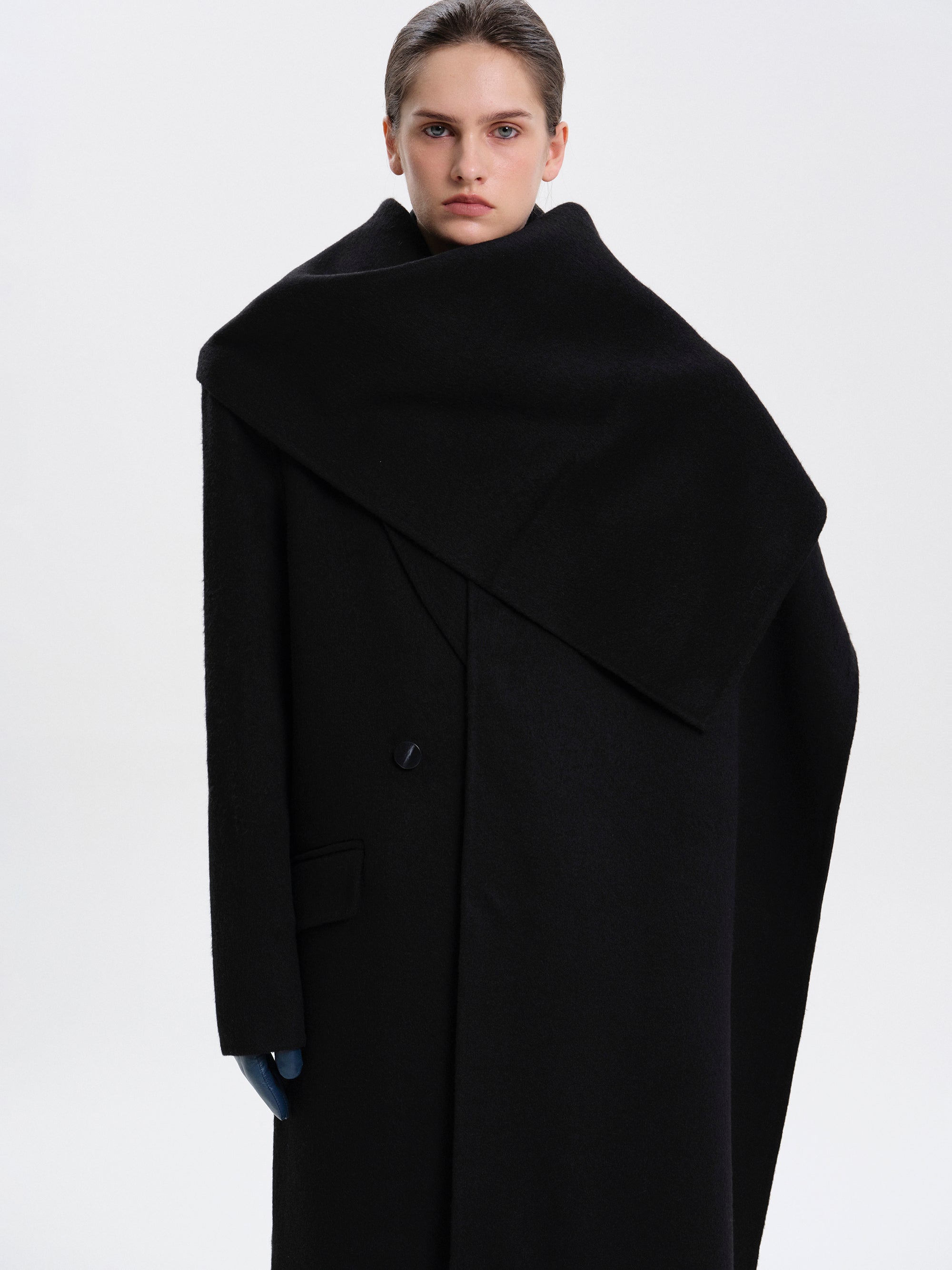 Oversized Scarf Coat, Black