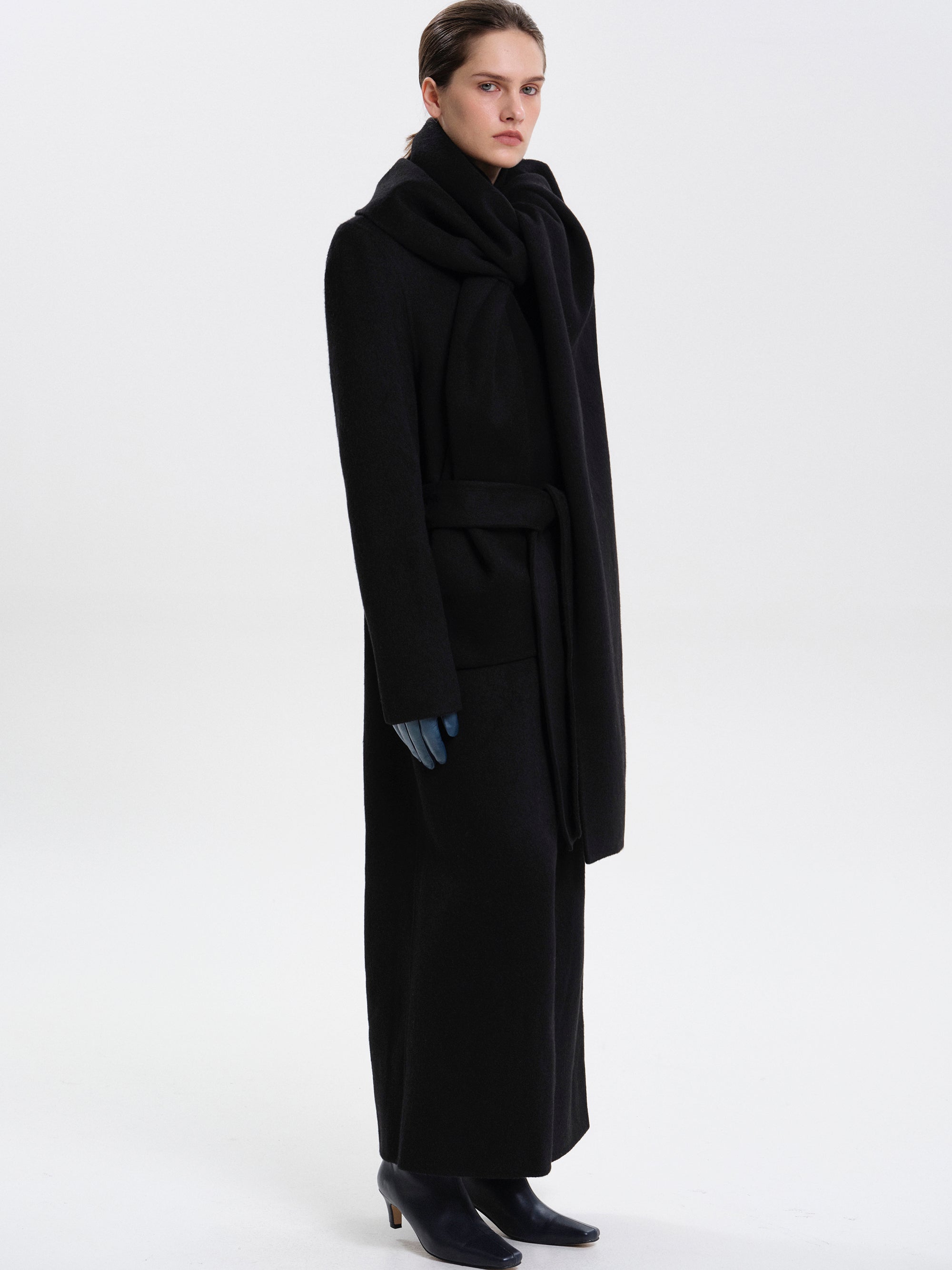 Oversized Scarf Coat, Black