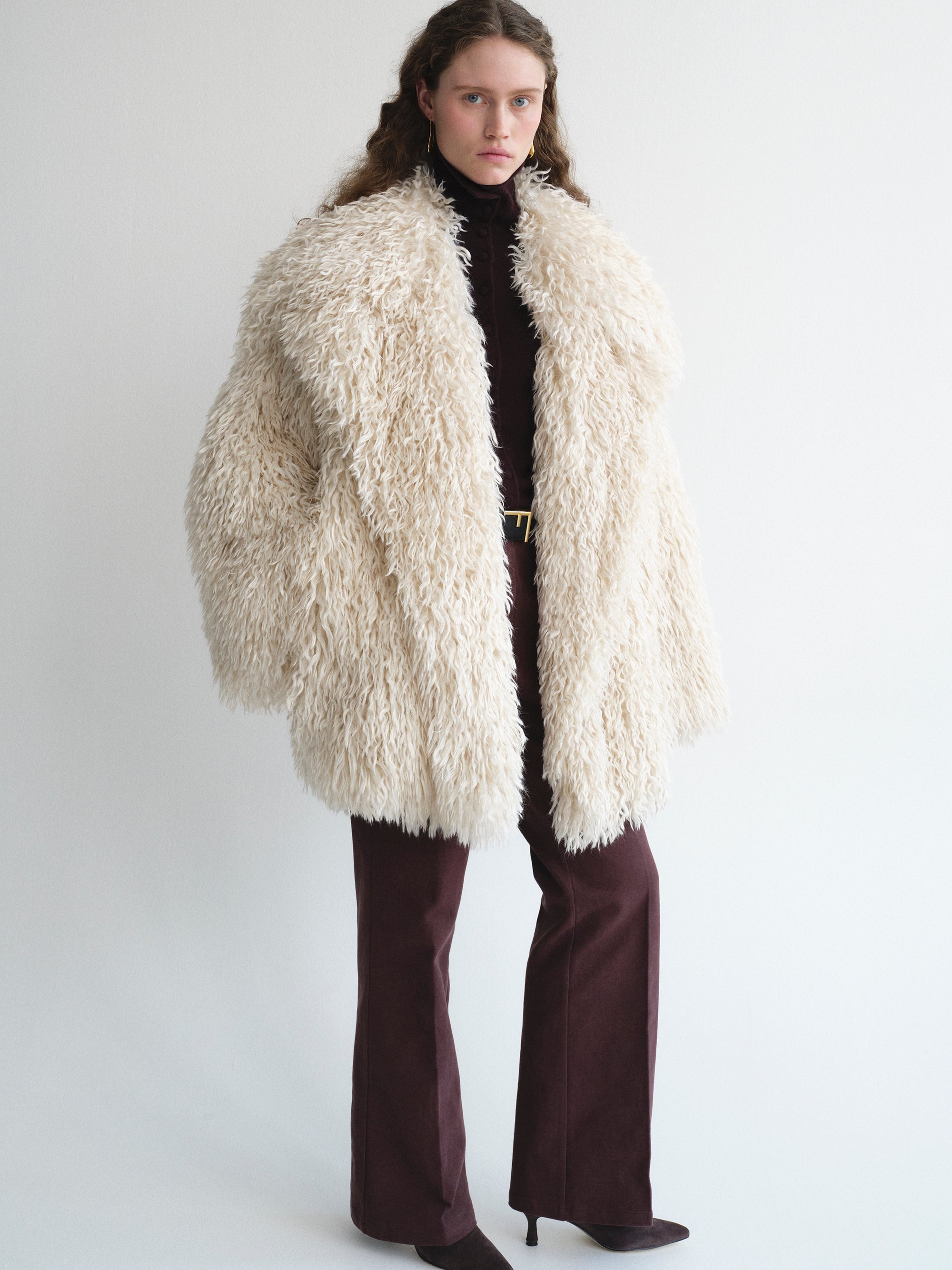Cassia Shag Fur Coat, Ivory