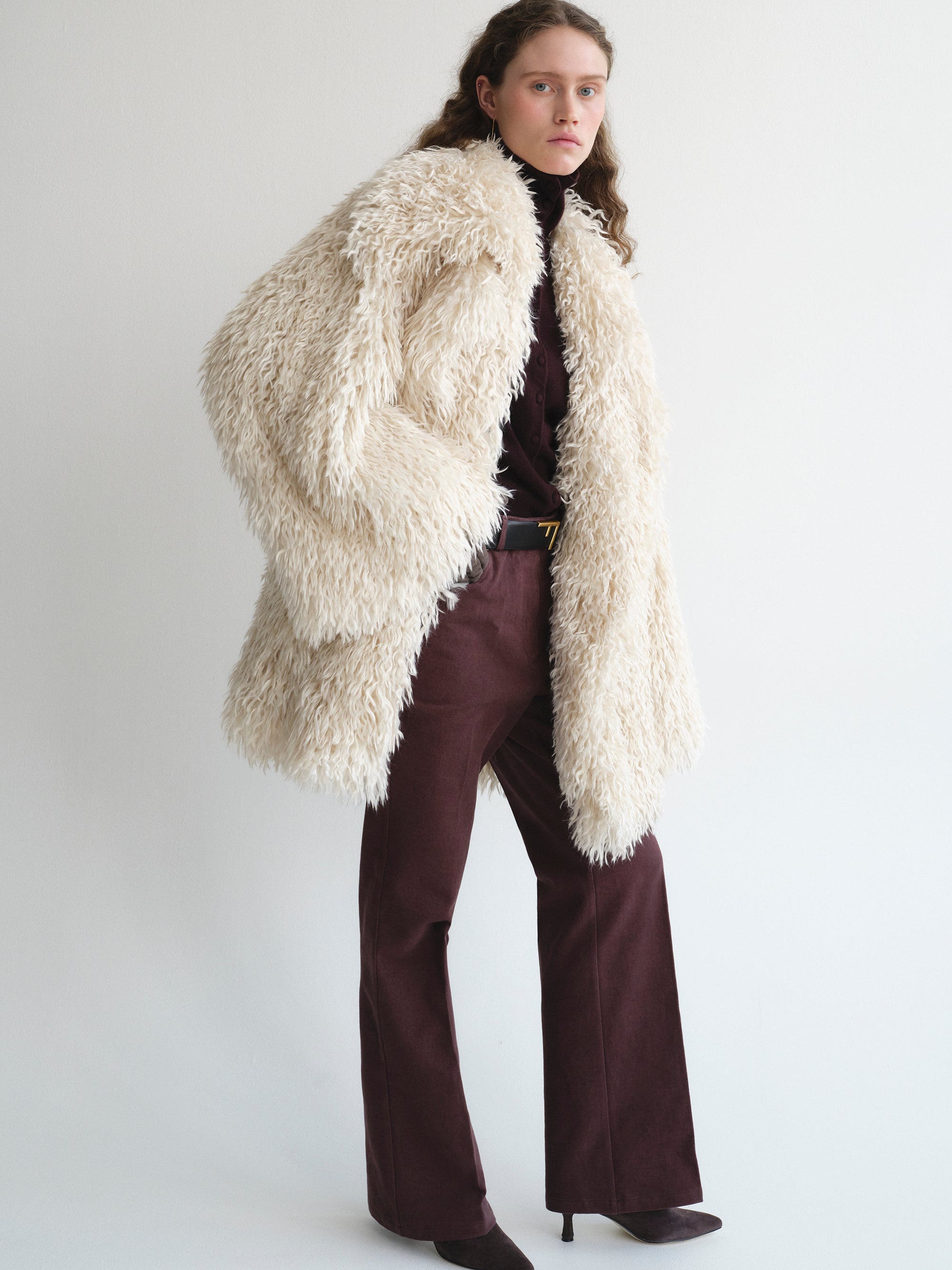 Cassia Shag Fur Coat, Ivory