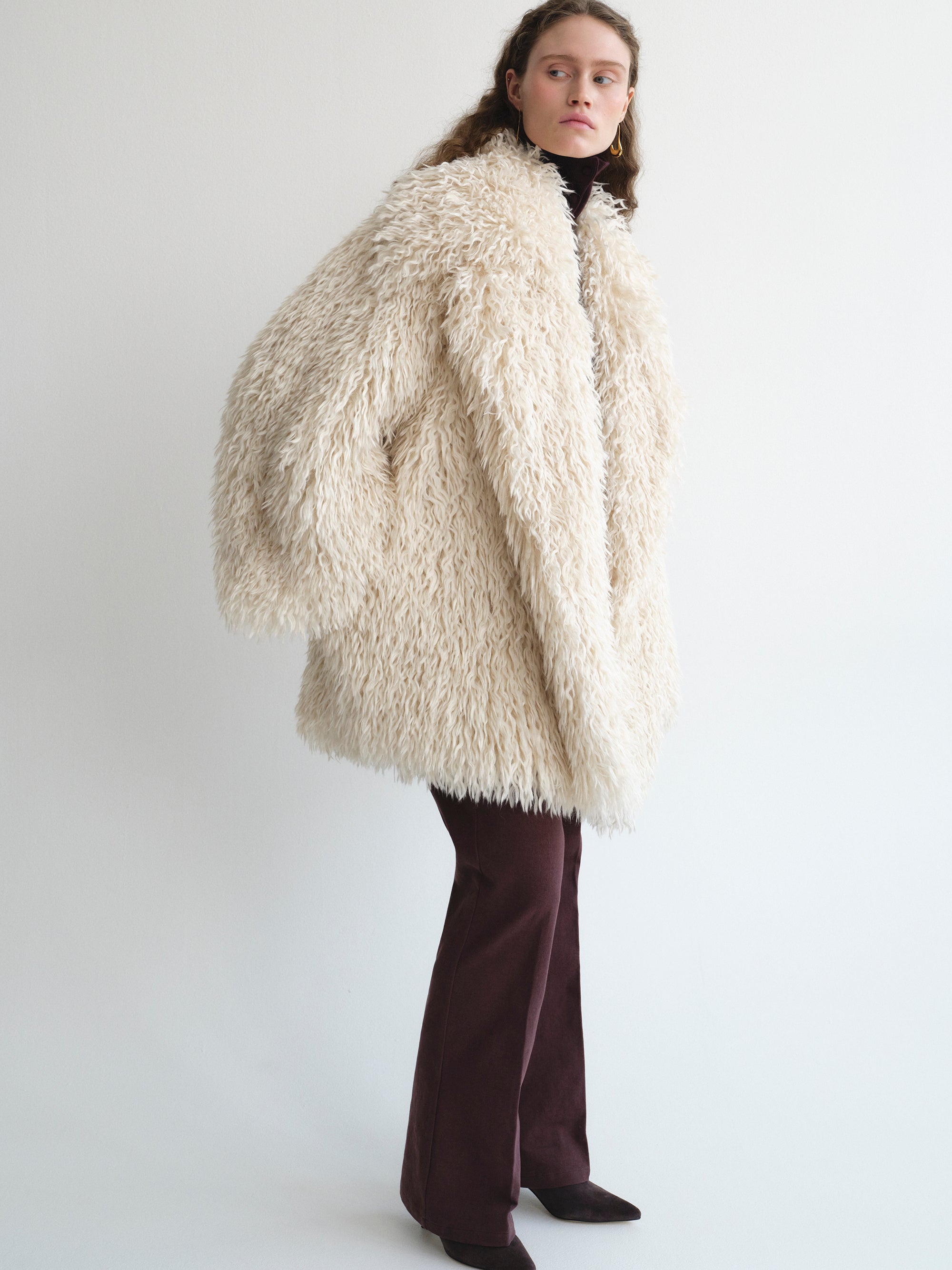 Cassia Shag Fur Coat, Ivory