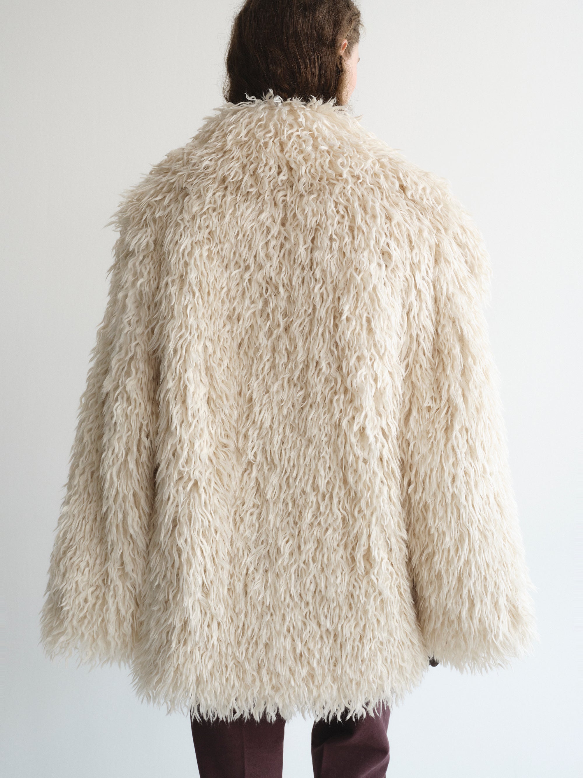 Cassia Shag Fur Coat, Ivory
