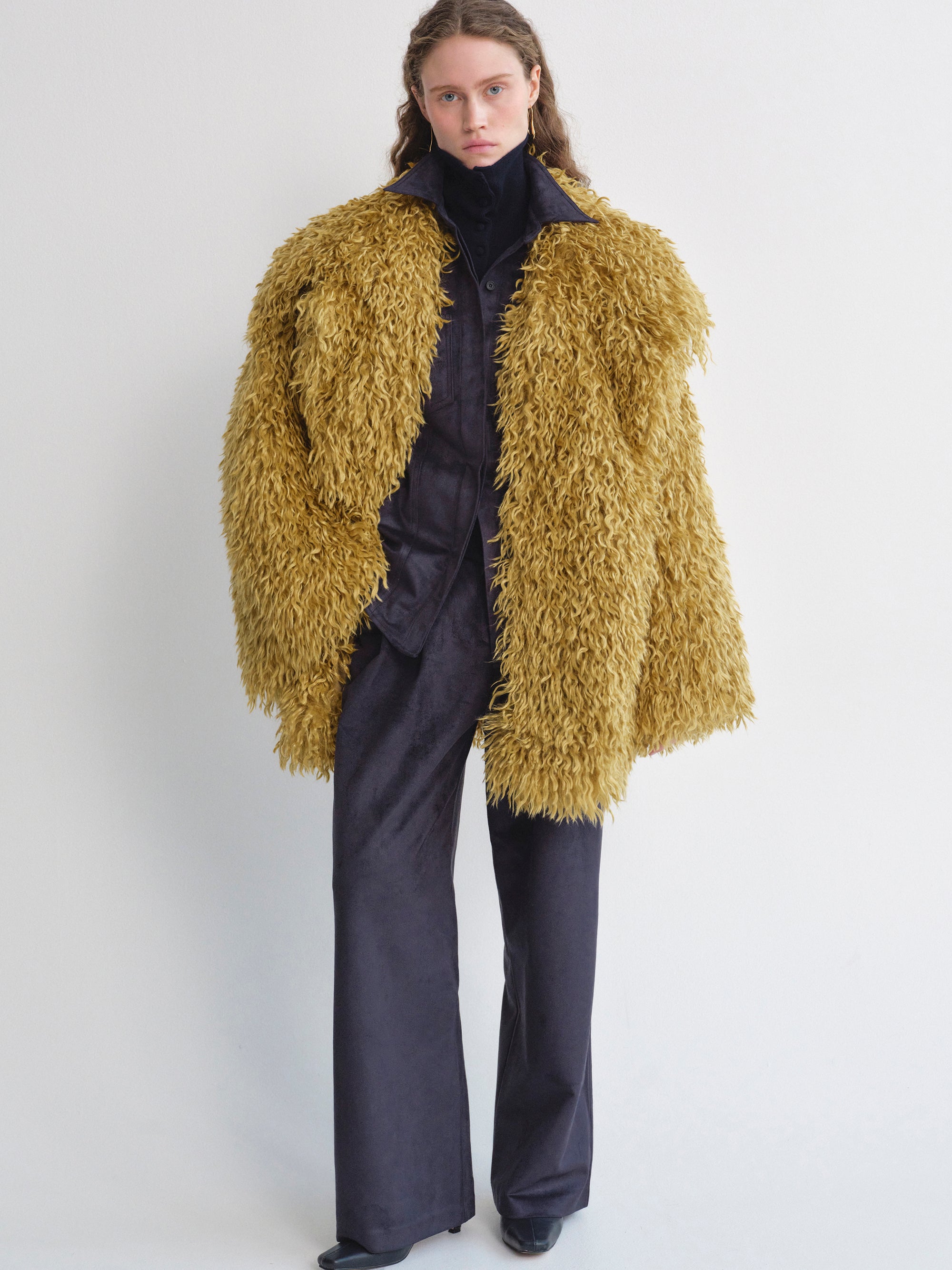 Cassia Shag Fur Coat, Mustard