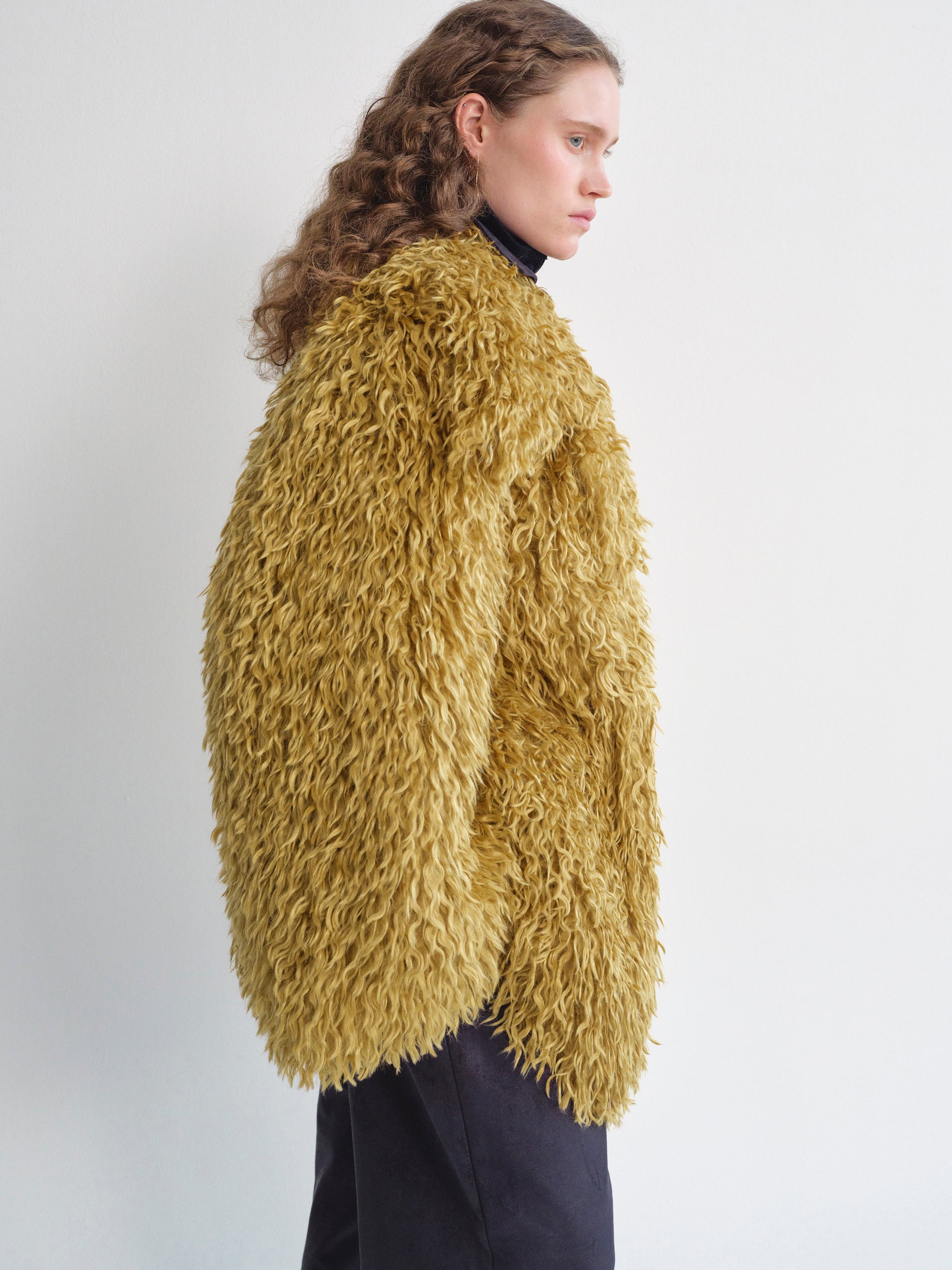 Cassia Shag Fur Coat, Mustard