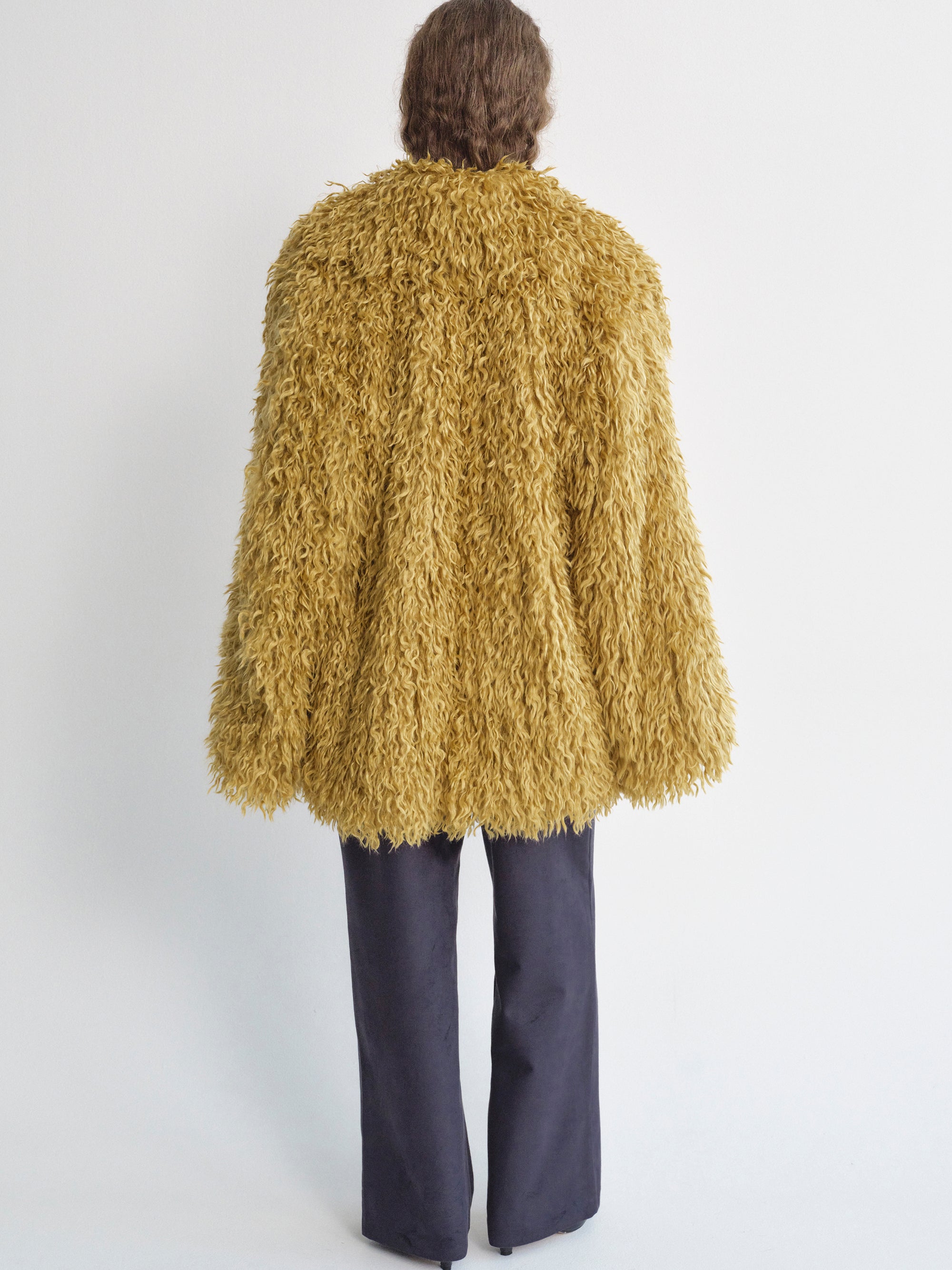 Cassia Shag Fur Coat, Mustard