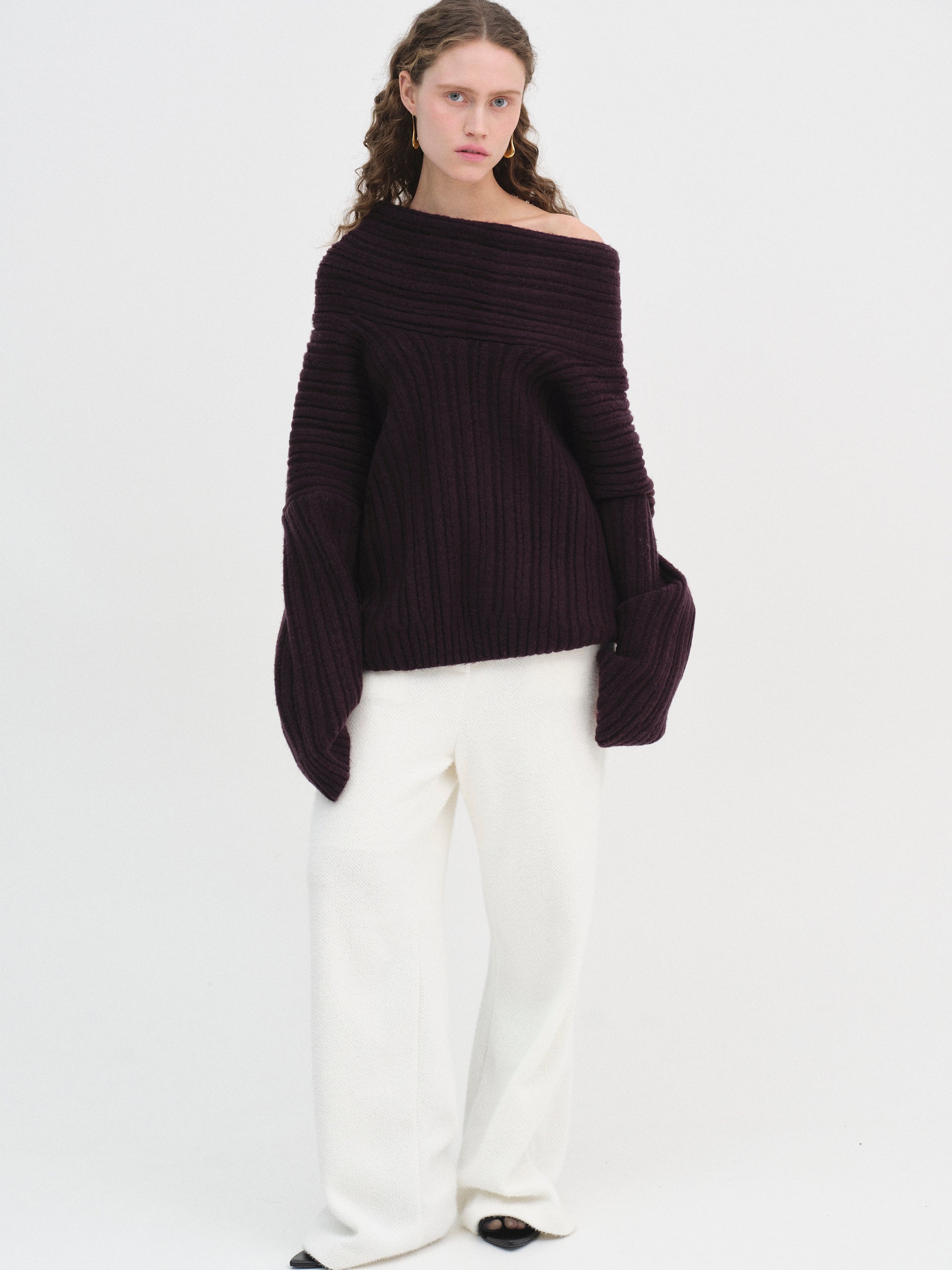 Becca Oversized High Roll Knit Pullover, Black Berry
