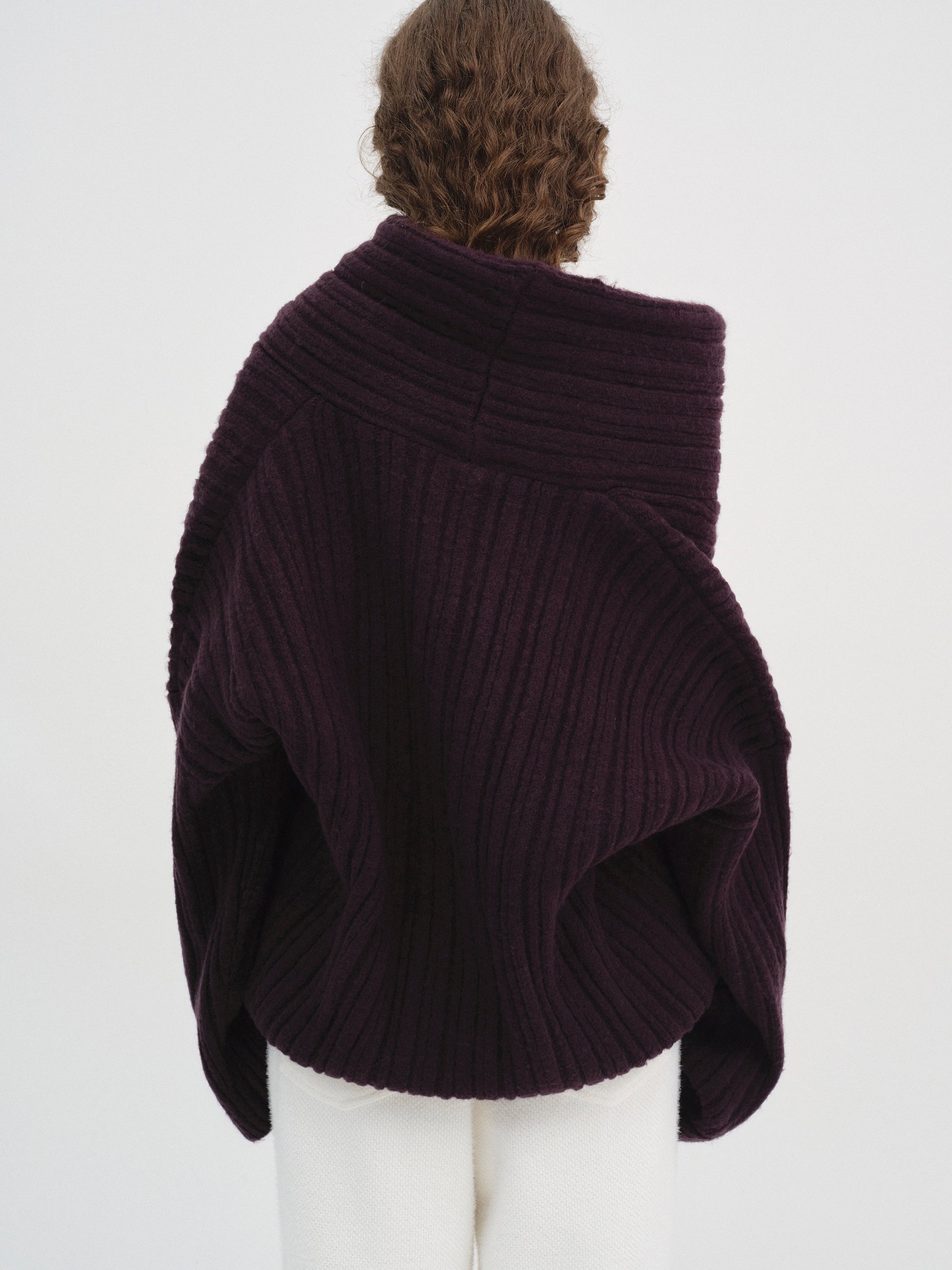 Becca Oversized High Roll Knit Pullover, Black Berry