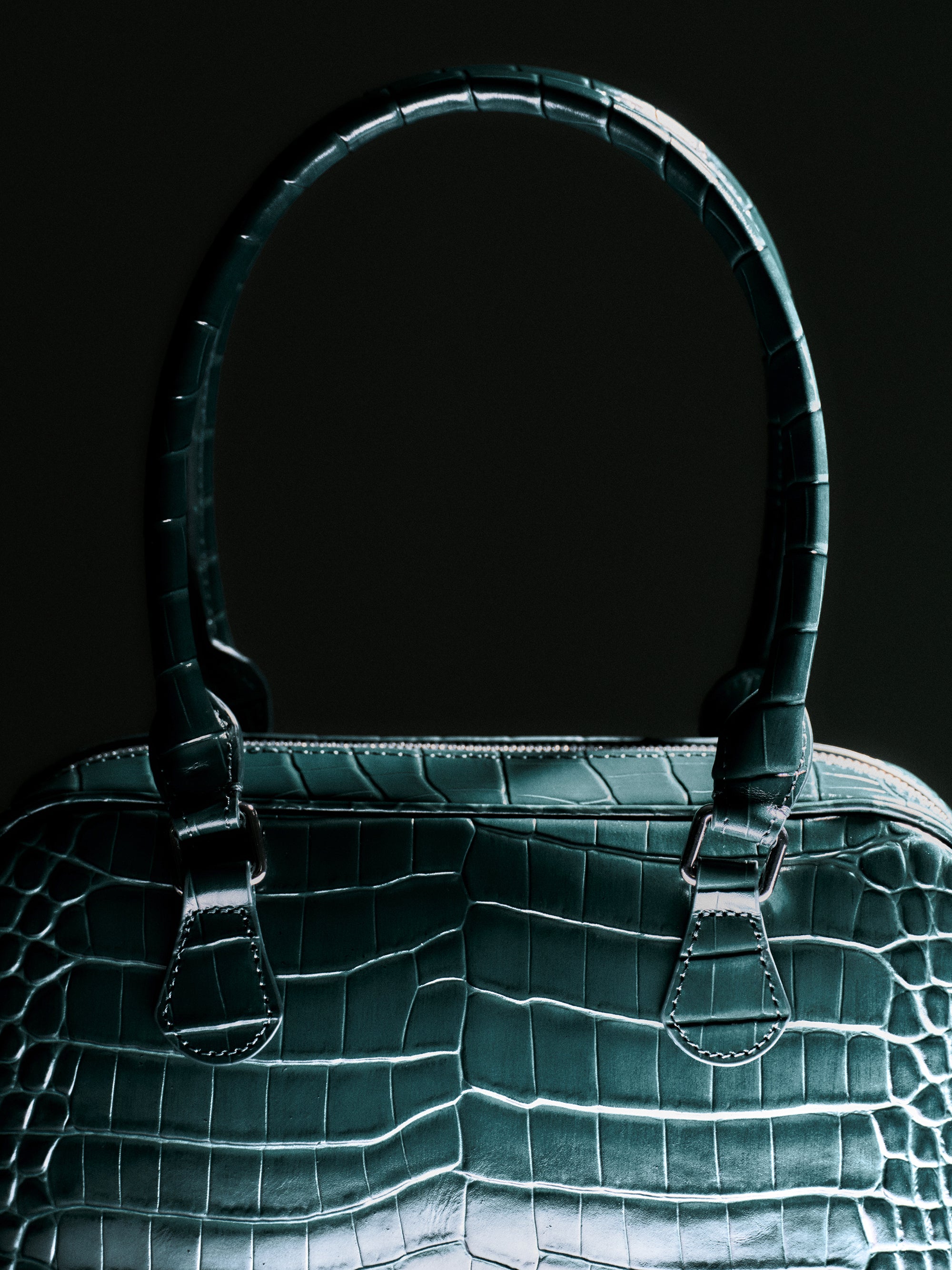 Yves Croc-embossed Leather Bag, English Green