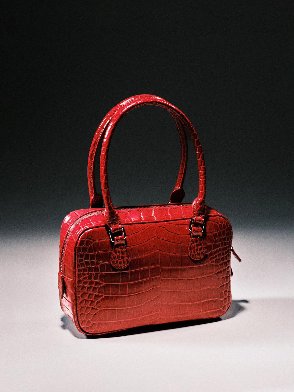 Yves Croc-embossed Leather Bag, Red