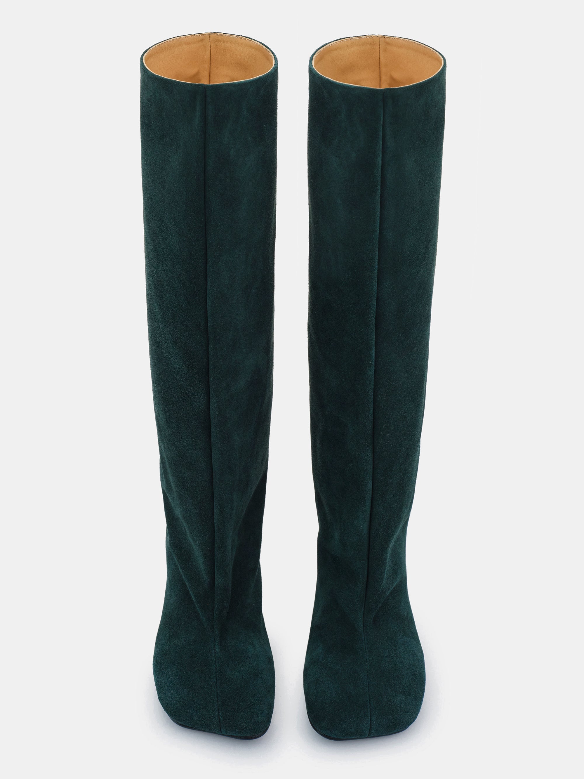 Leather Wide Shaft Boots, Turquoise Green