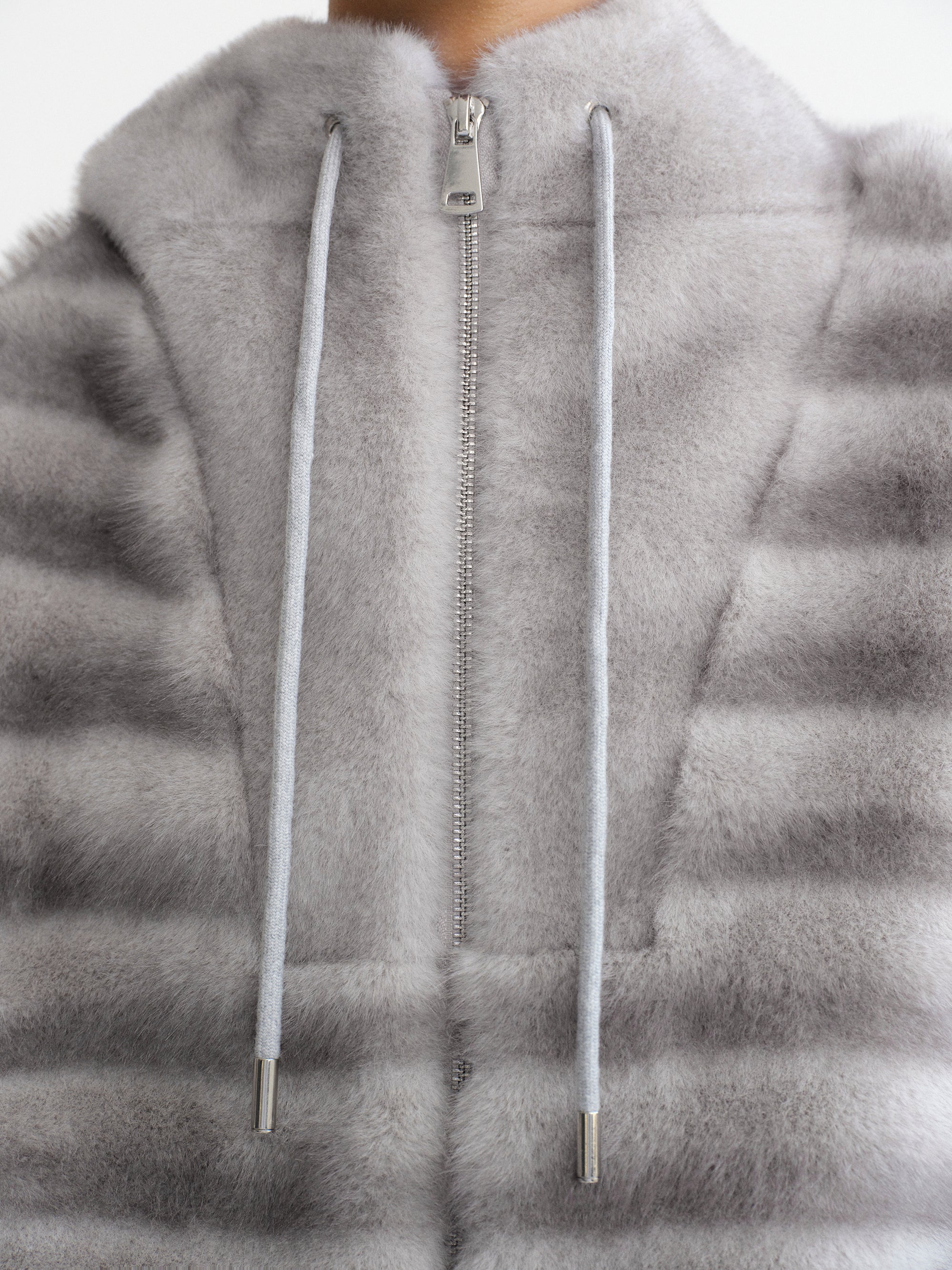 Faux Fur Hooded Jacket, Grey