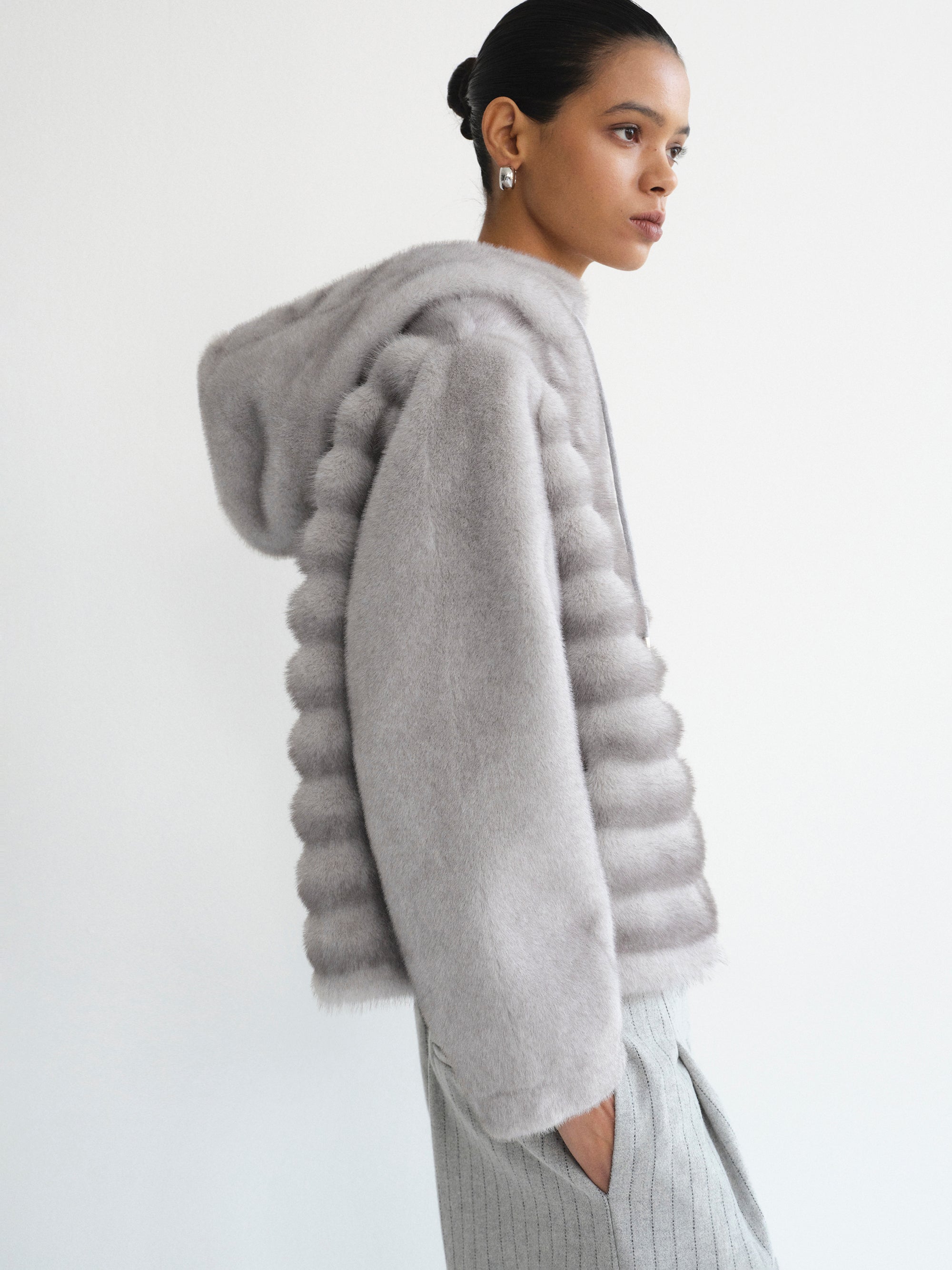 Faux Fur Hooded Jacket, Grey – SourceUnknown