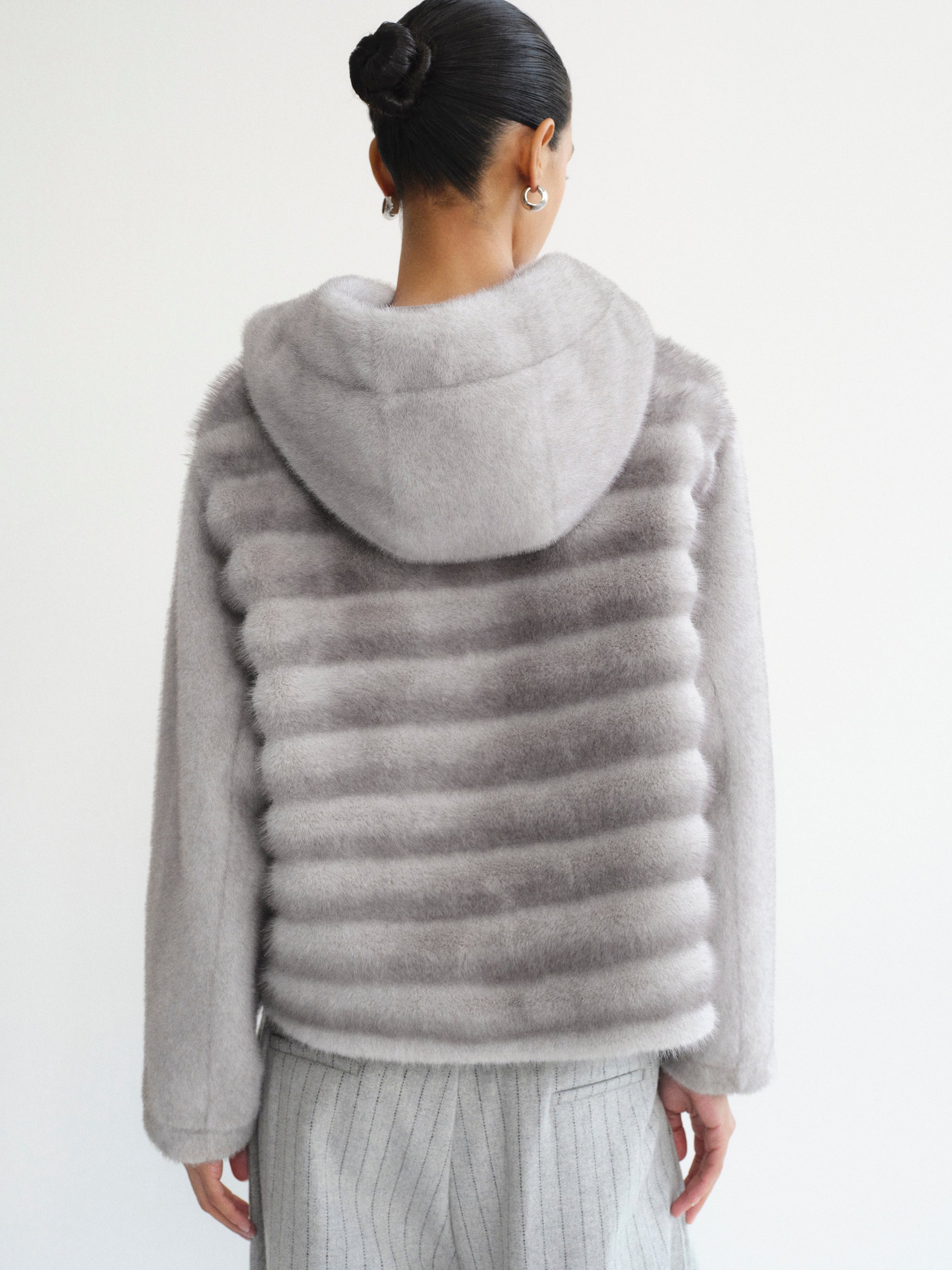 Faux Fur Hooded Jacket, Grey