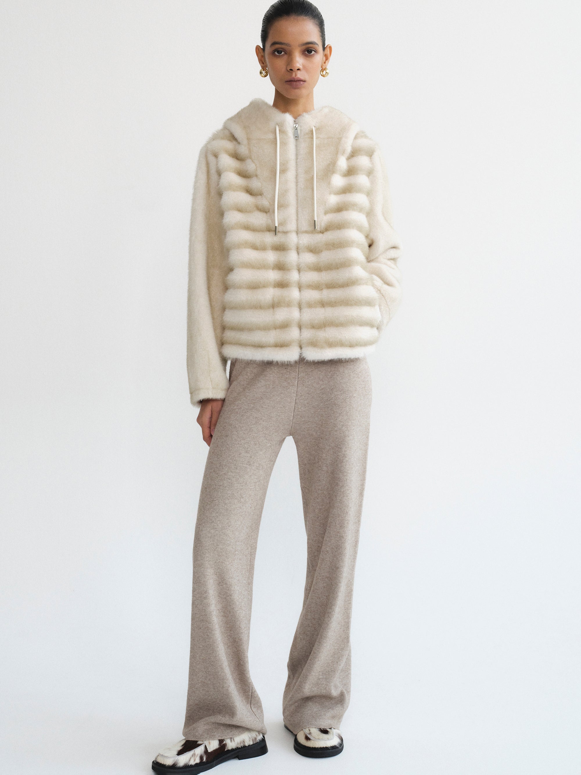 Faux Fur Hooded Jacket, Natural