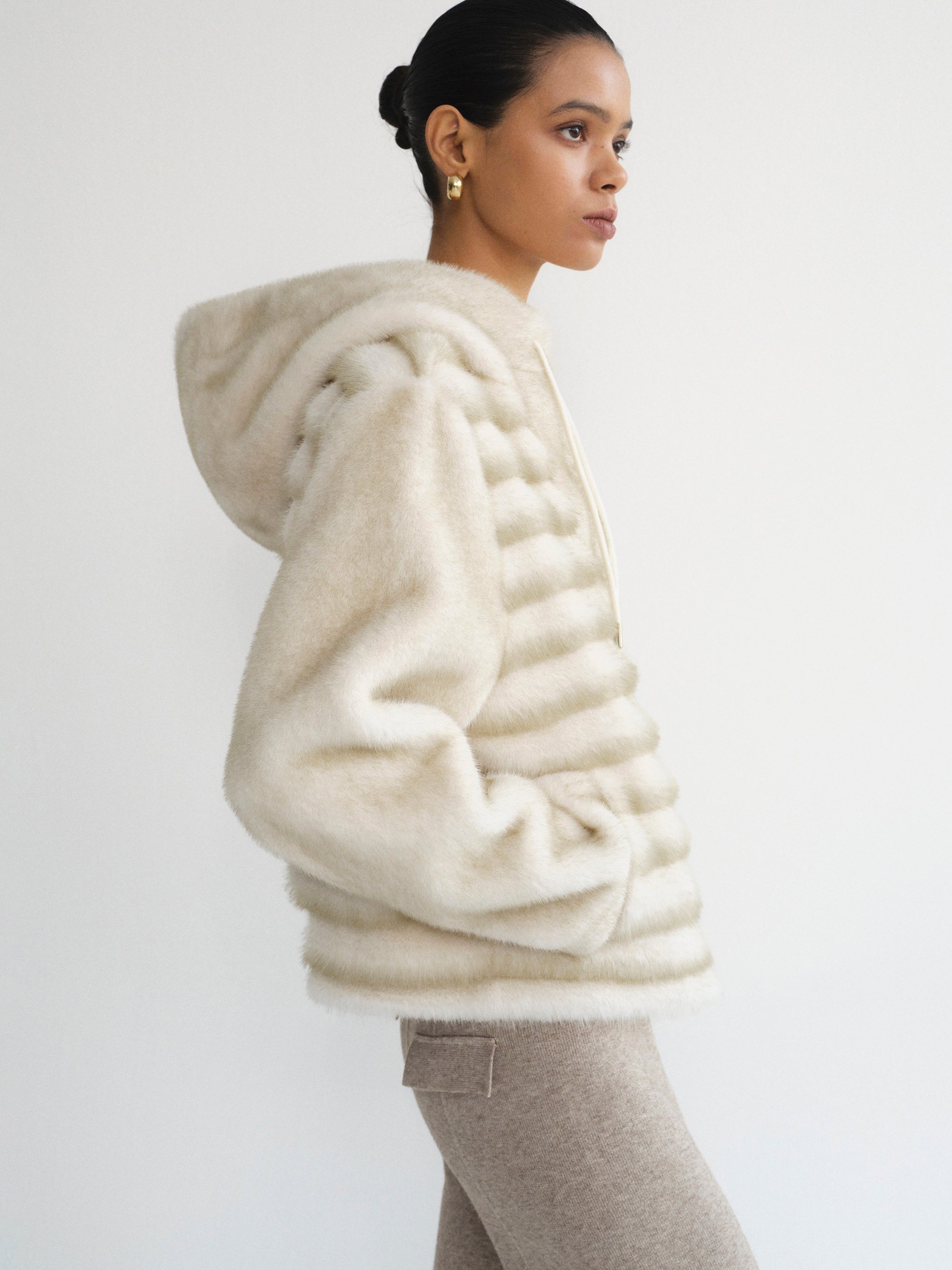 Faux Fur Hooded Jacket, Natural