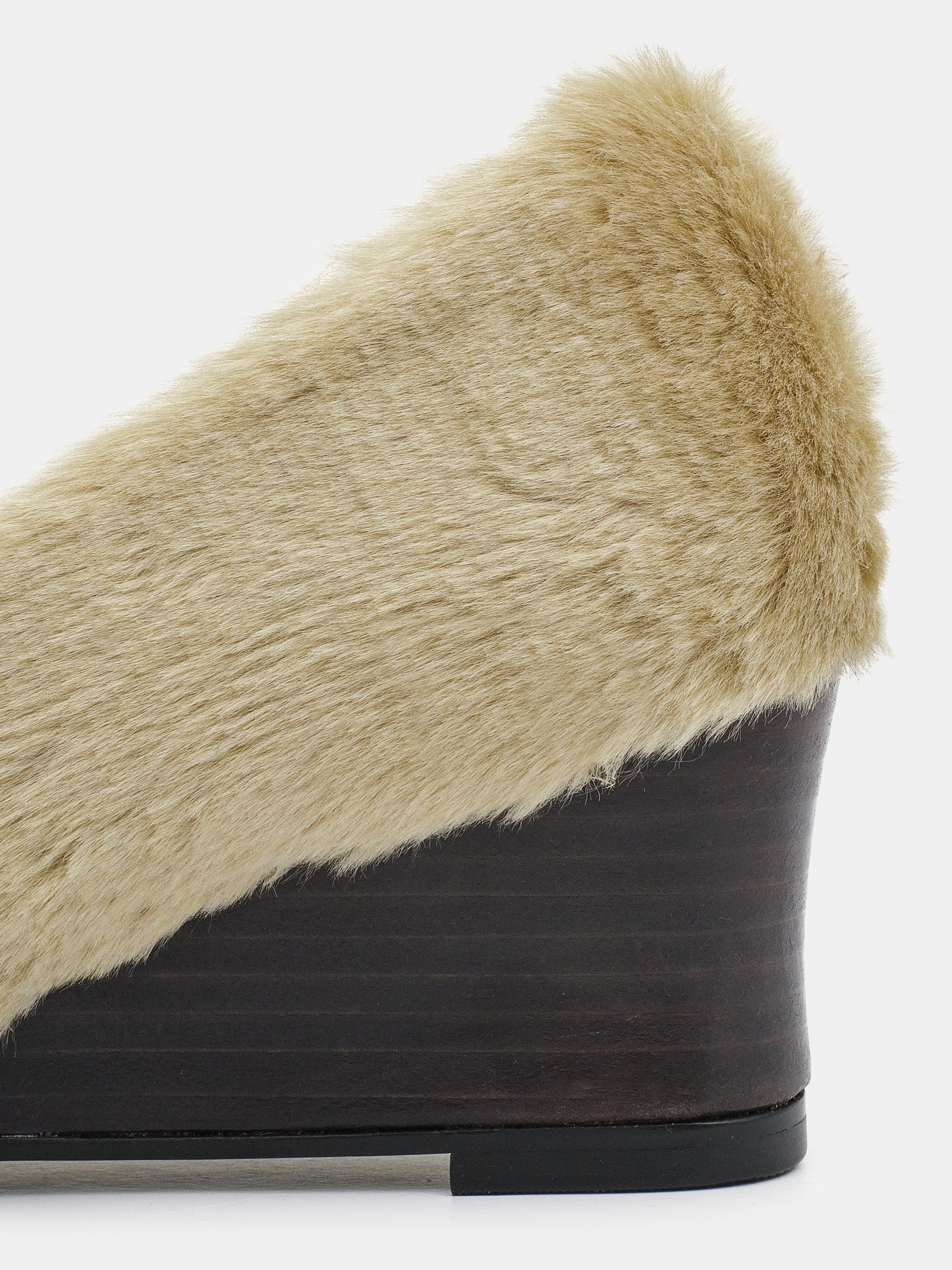 Faux-Fur Wedge Heels, Beige