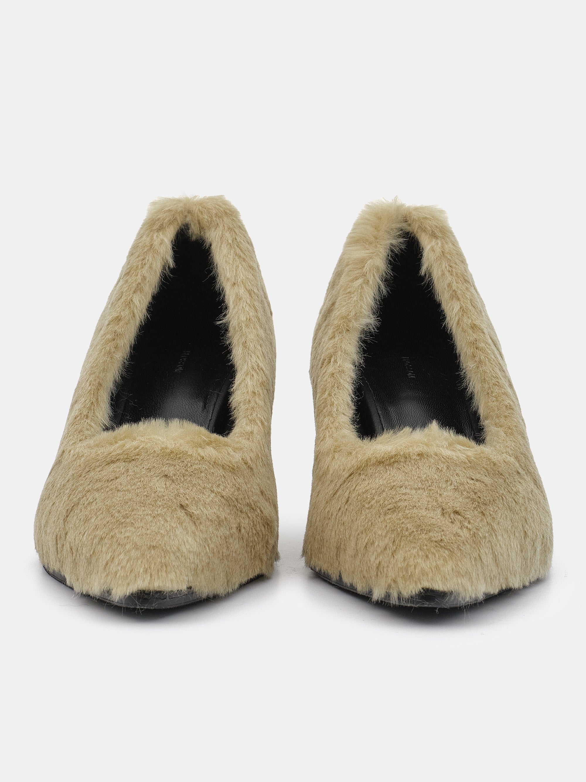 Faux-Fur Wedge Heels, Beige