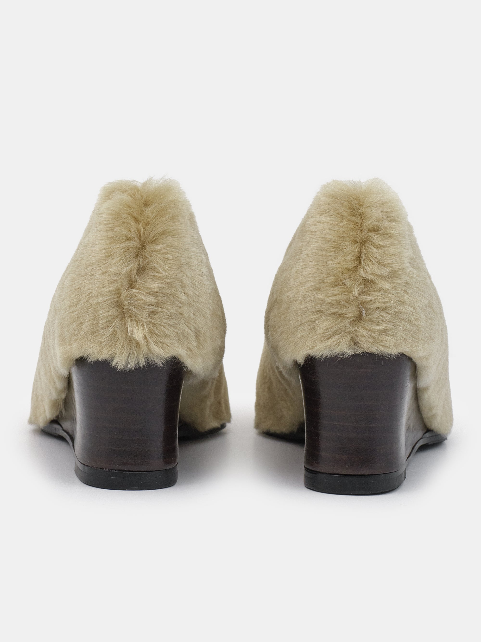 Faux-Fur Wedge Heels, Beige