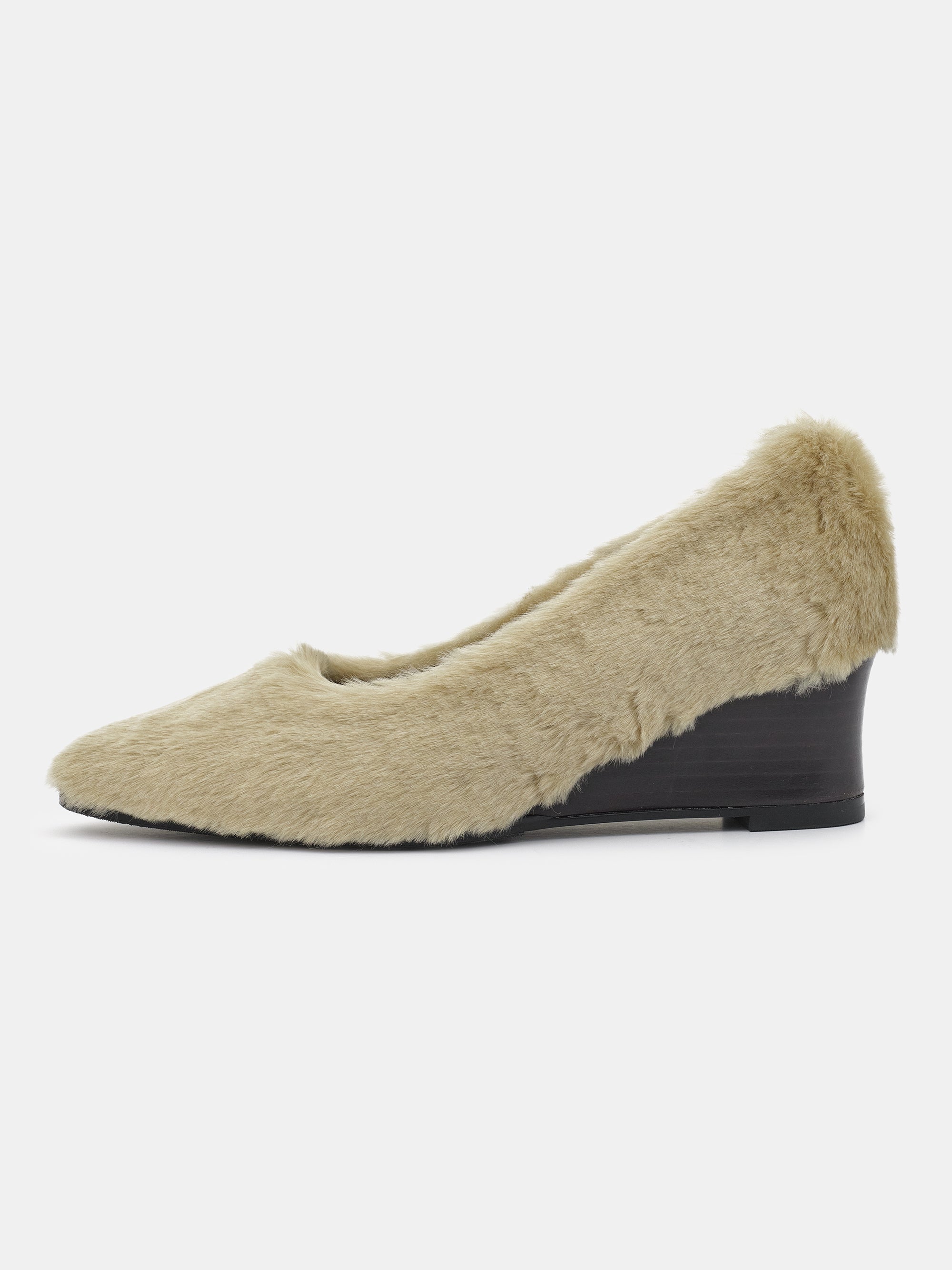 Faux-Fur Wedge Heels, Beige