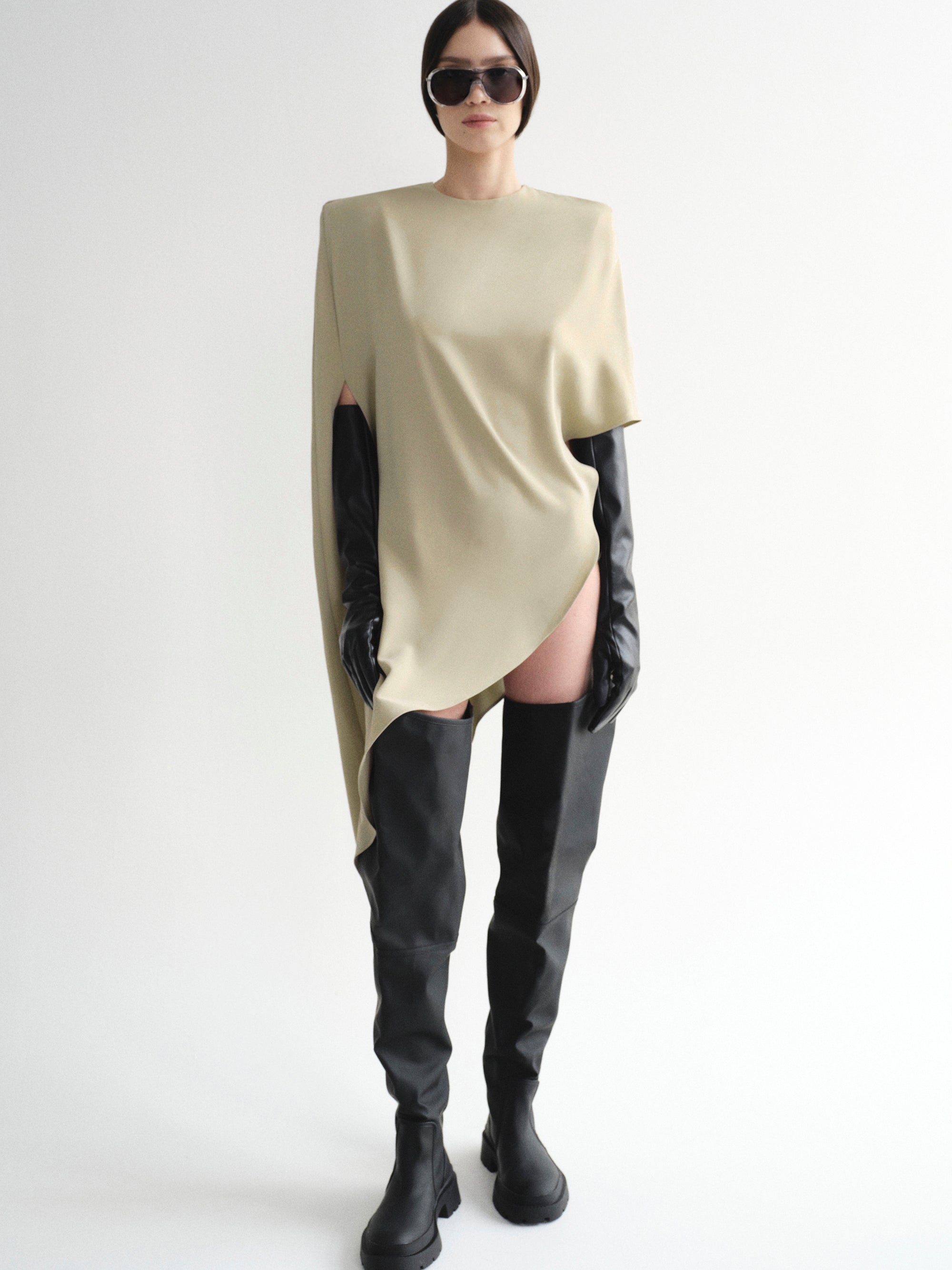 Asymmetric Satin Blouse, Pearl