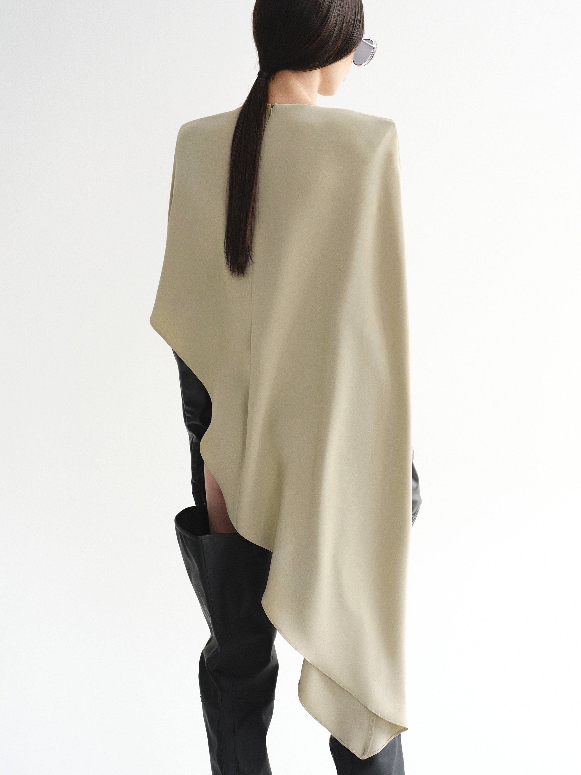 Asymmetric Satin Blouse, Pearl