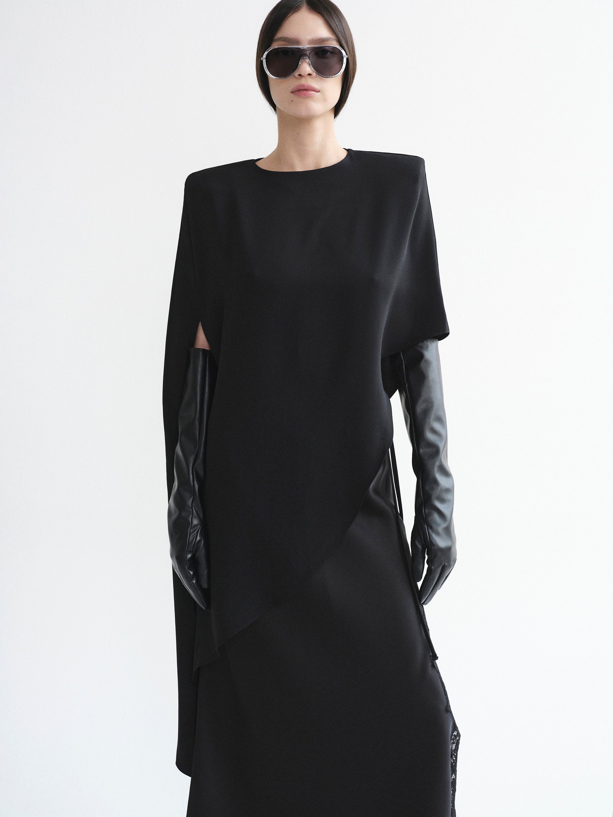 Asymmetric Satin Blouse, Black