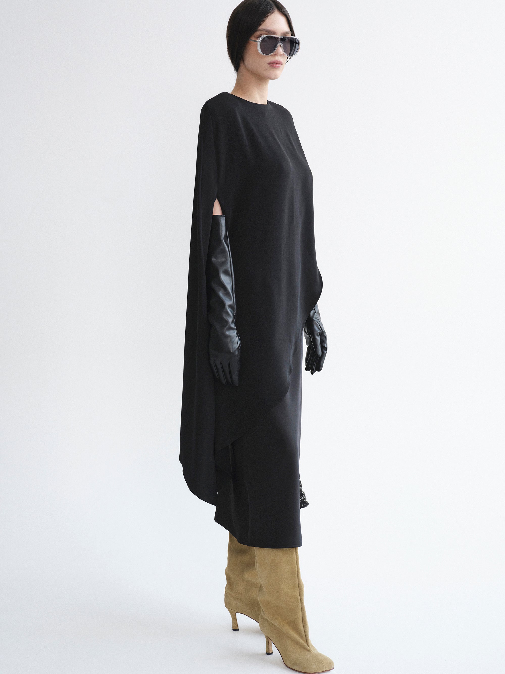 Asymmetric Satin Blouse, Black