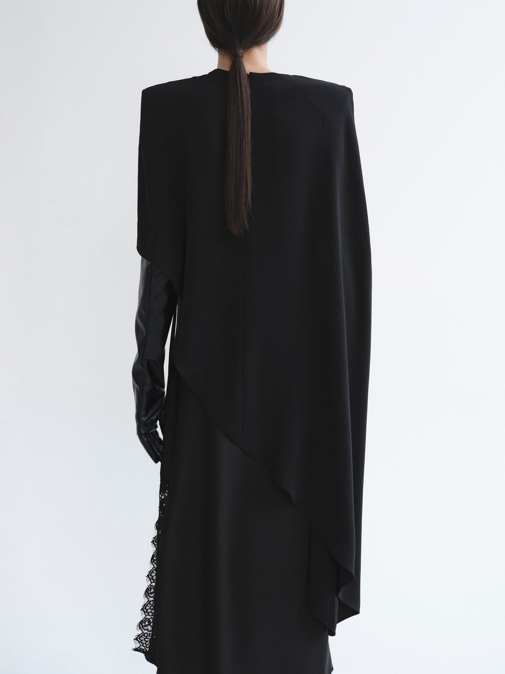 Asymmetric Satin Blouse, Black