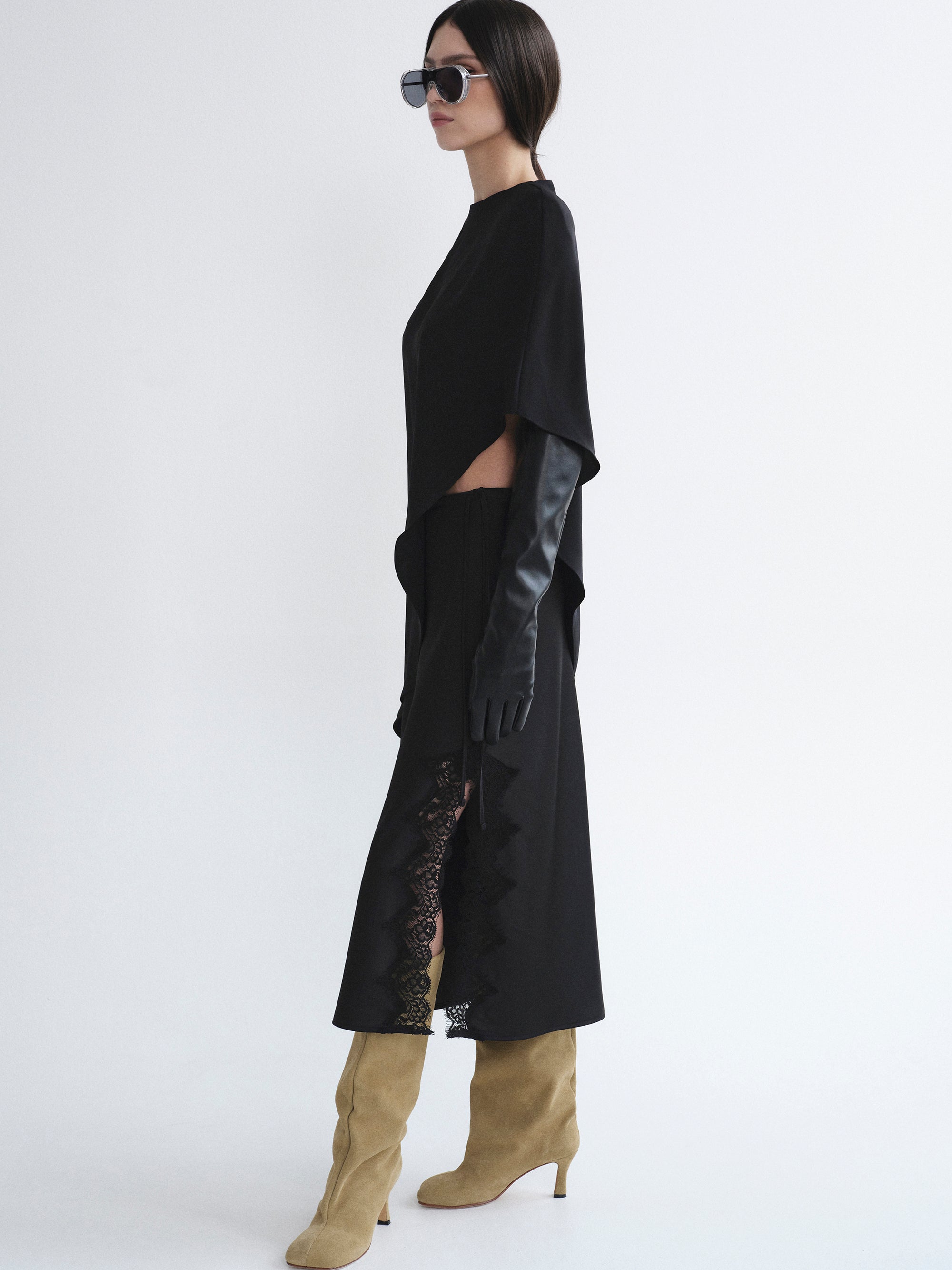 Asymmetric Satin Blouse, Black