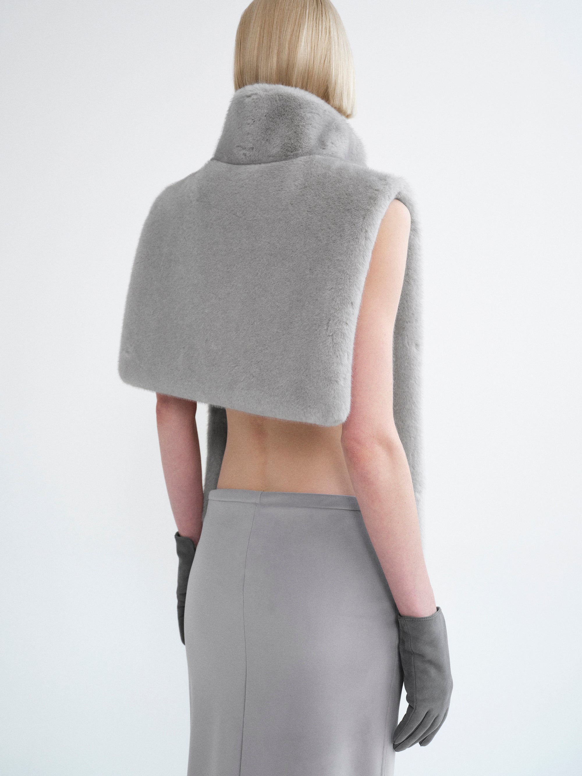 Half-Zip Faux-Fur Vest, Grey