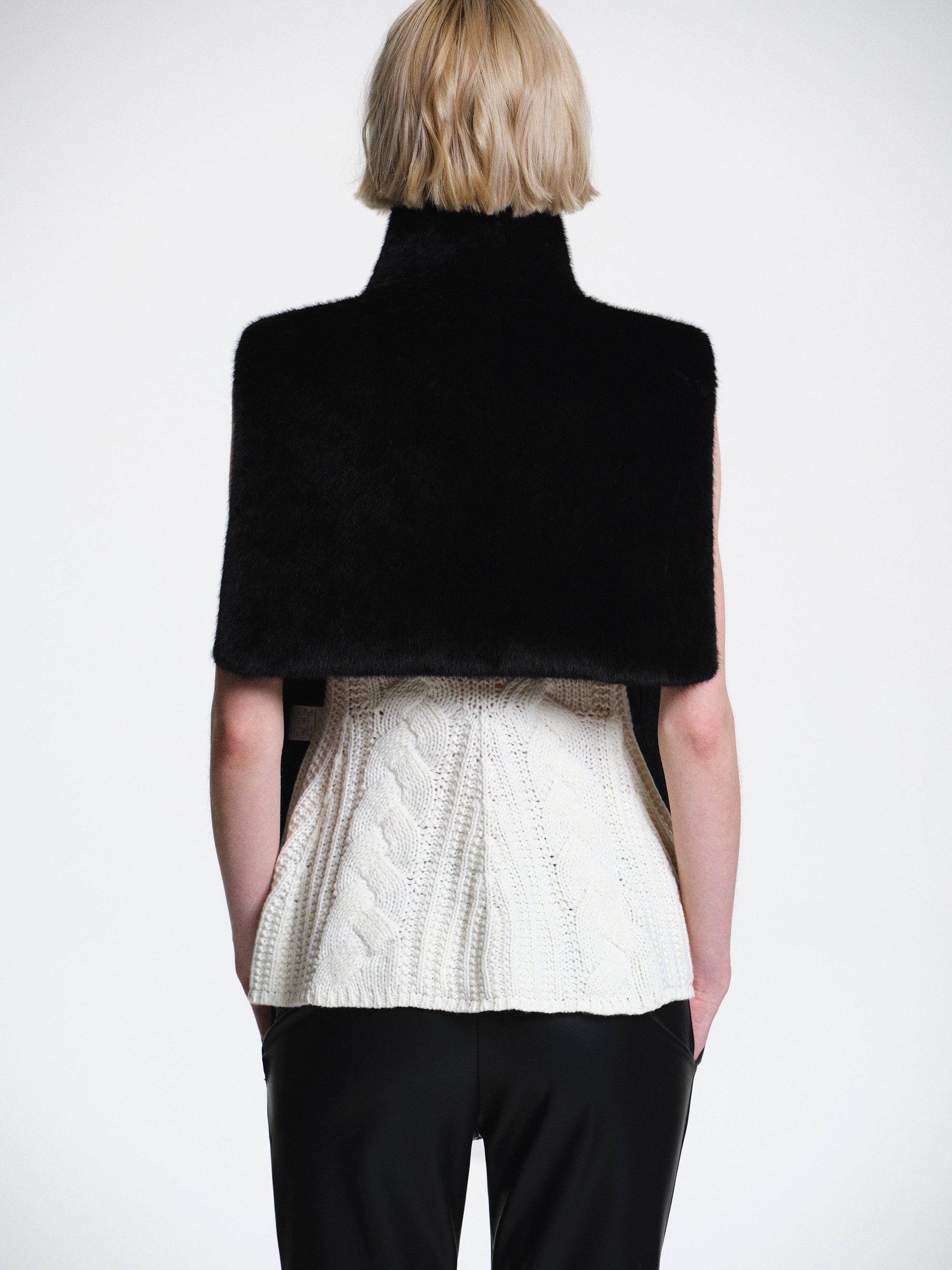 Half-Zip Faux-Fur Vest, Black
