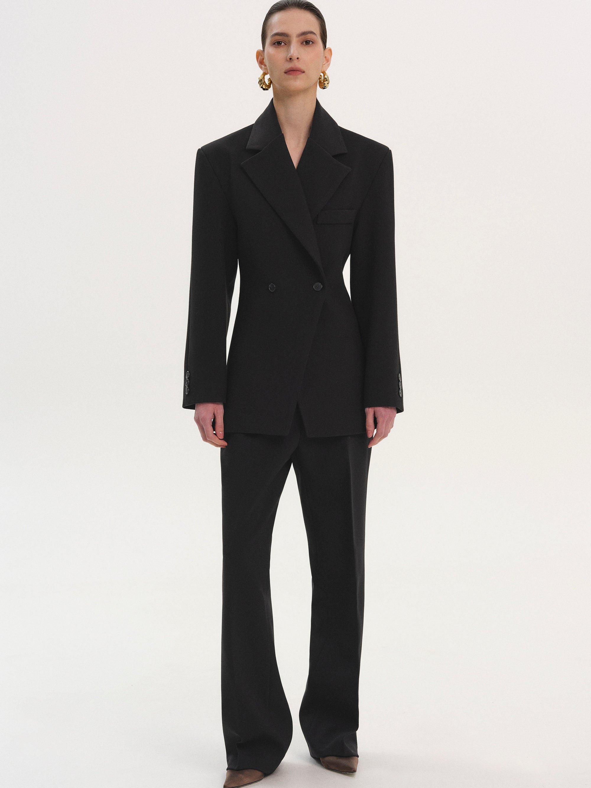 Nangy Double Breasted Cinched Blazer, Black