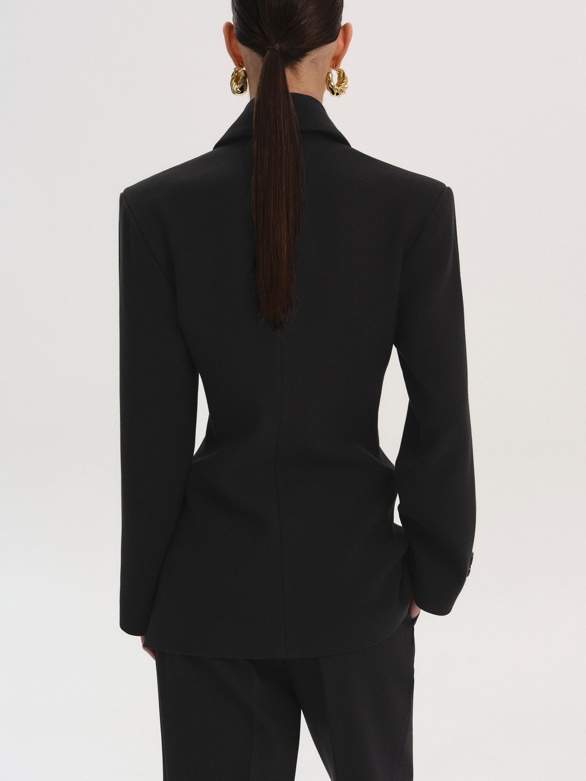 Nangy Double Breasted Cinched Blazer, Black