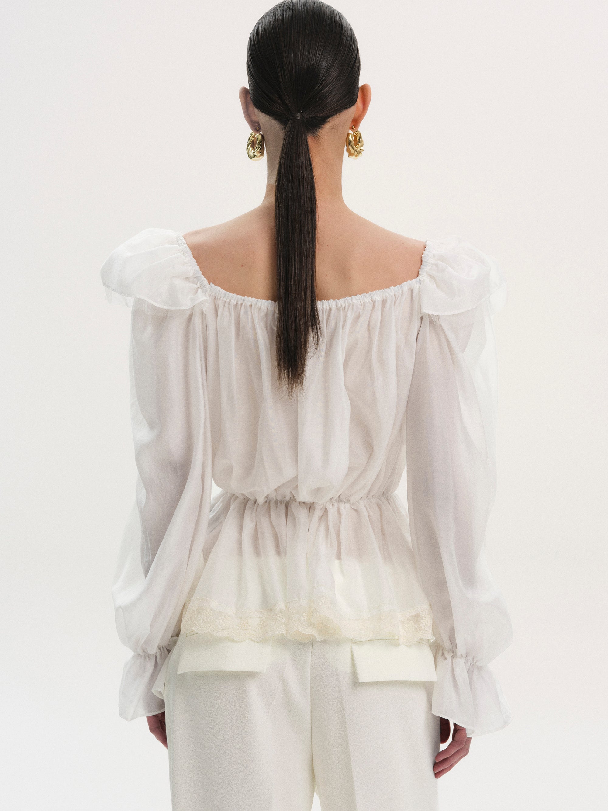 Broderie Lace Ruffle Blouse, Ivory
