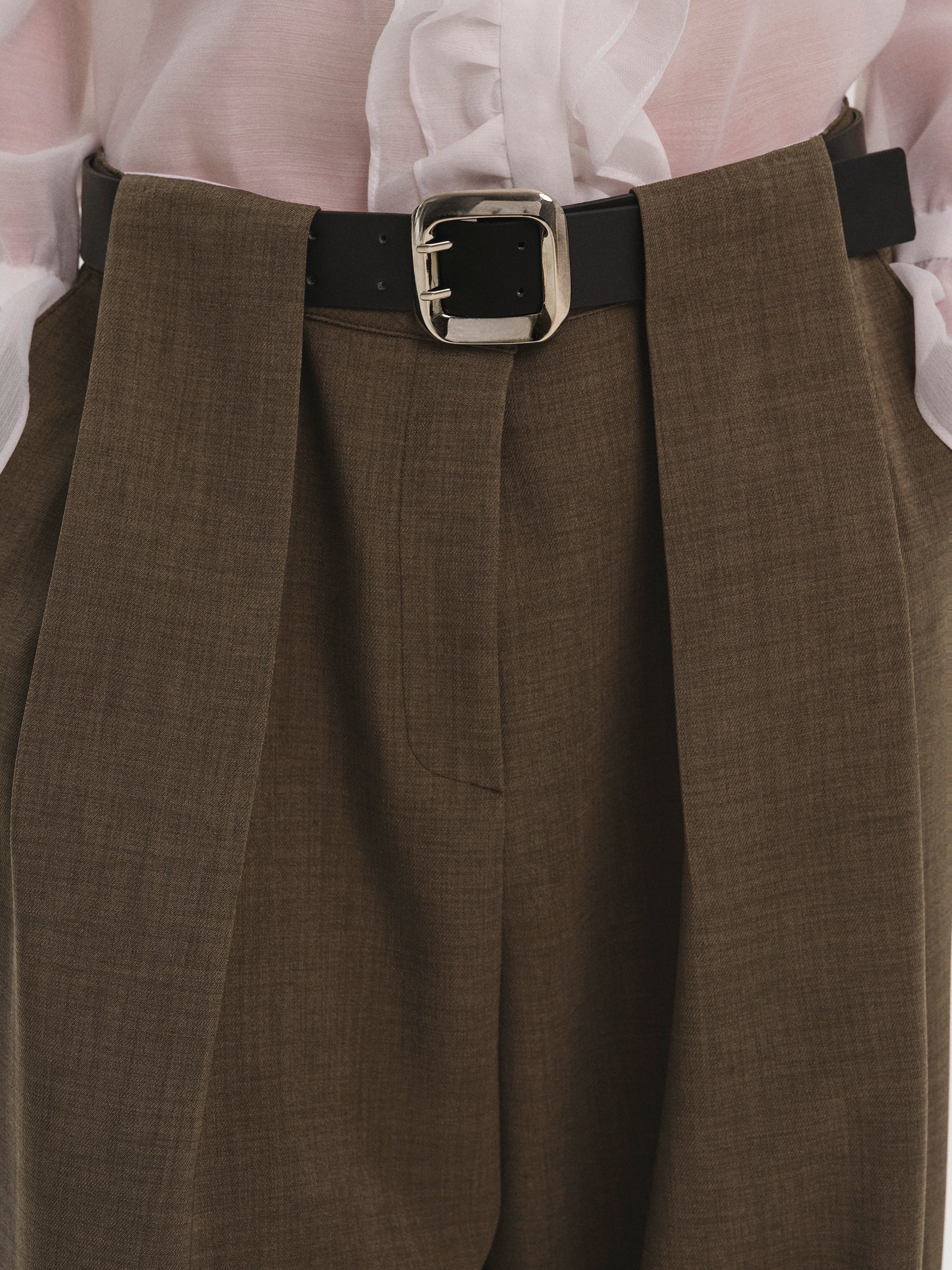 Matteo Belted Tuck Trousers, Brown