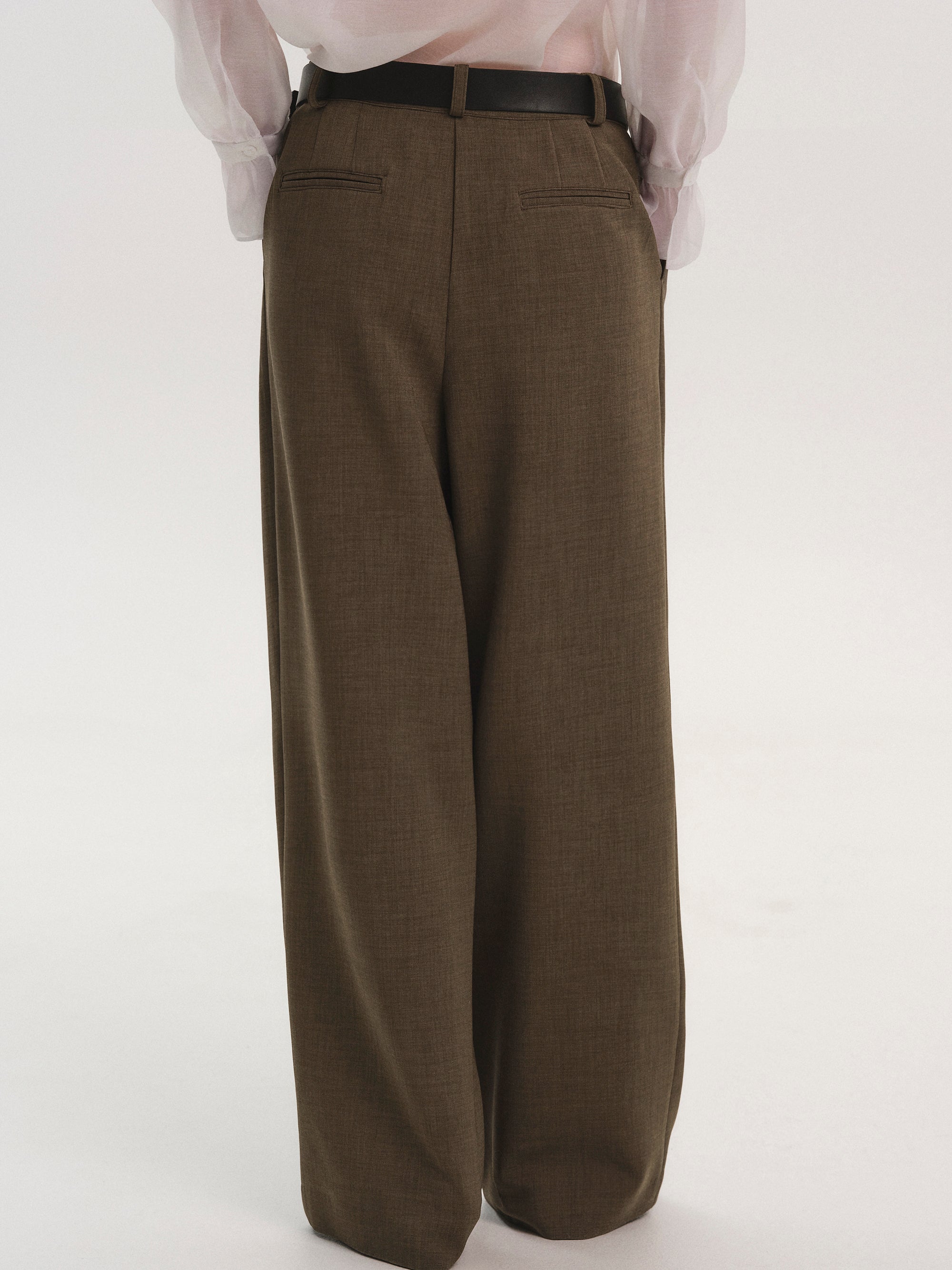 Matteo Belted Tuck Trousers, Brown