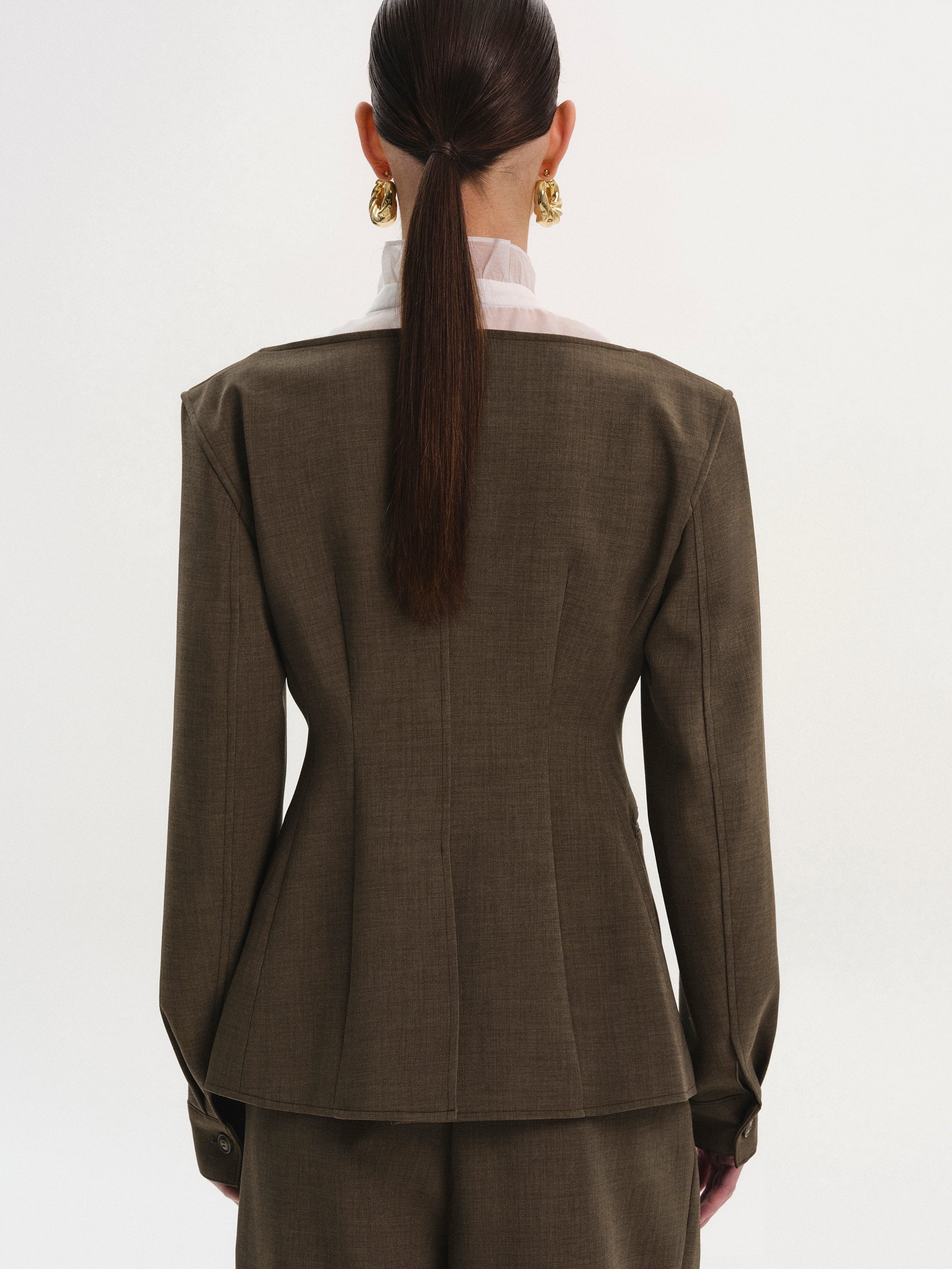 Matteo Boat Neck Cinched Blazer, Brown