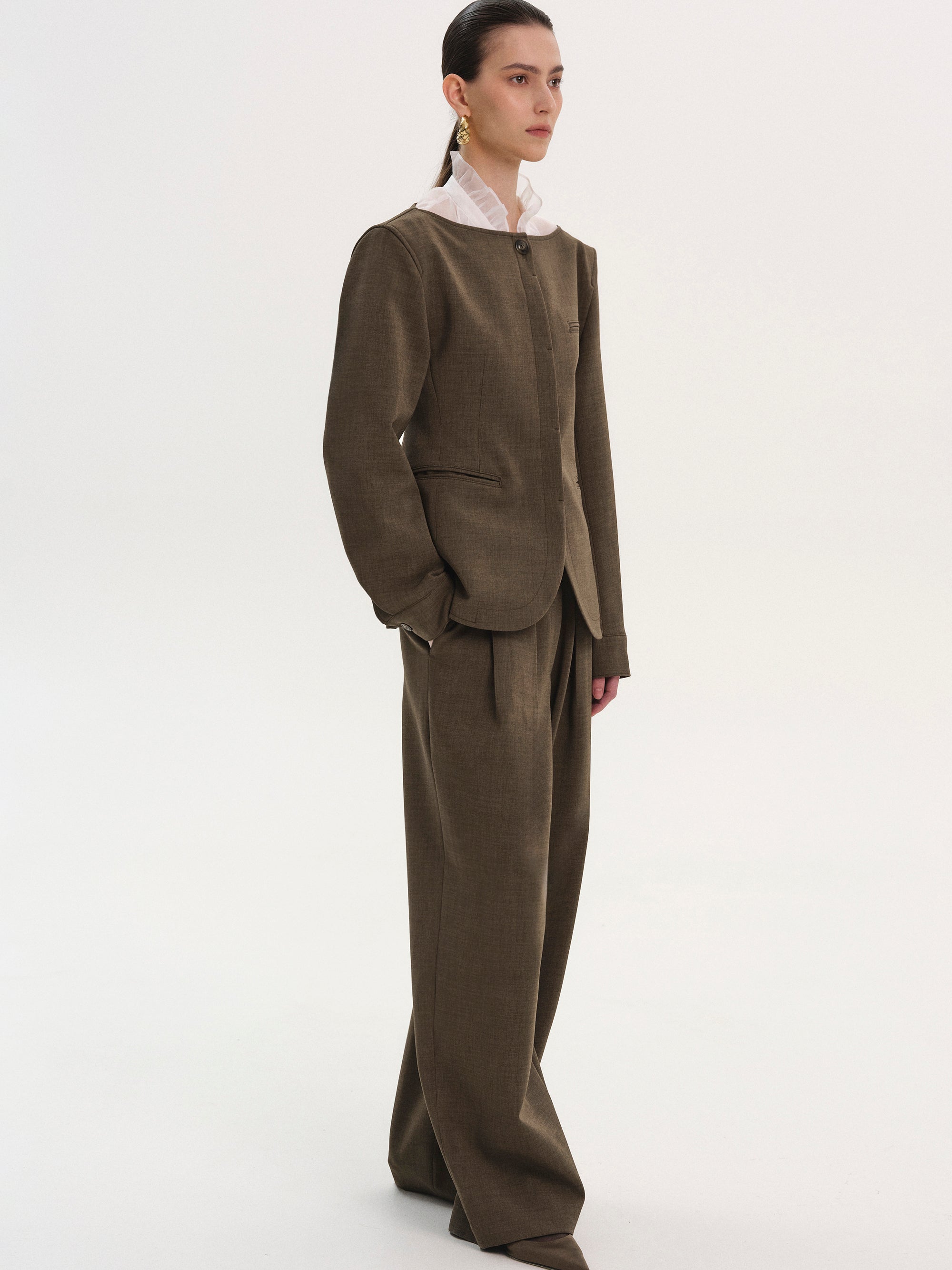 Matteo Boat Neck Cinched Blazer, Brown