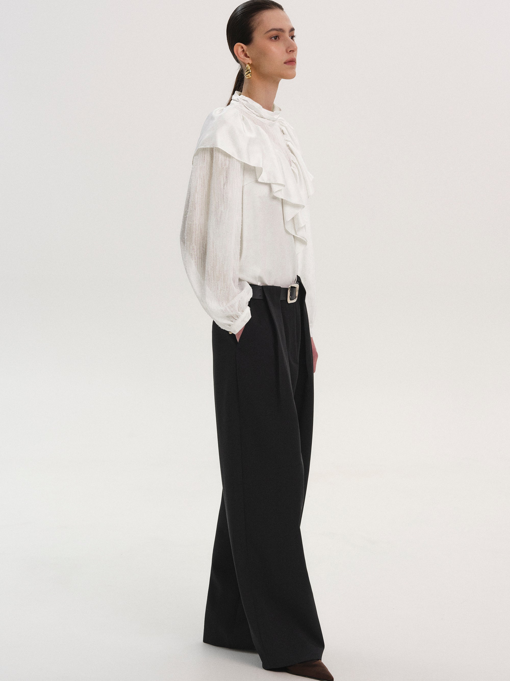 Matteo Belted Tuck Trousers, Black