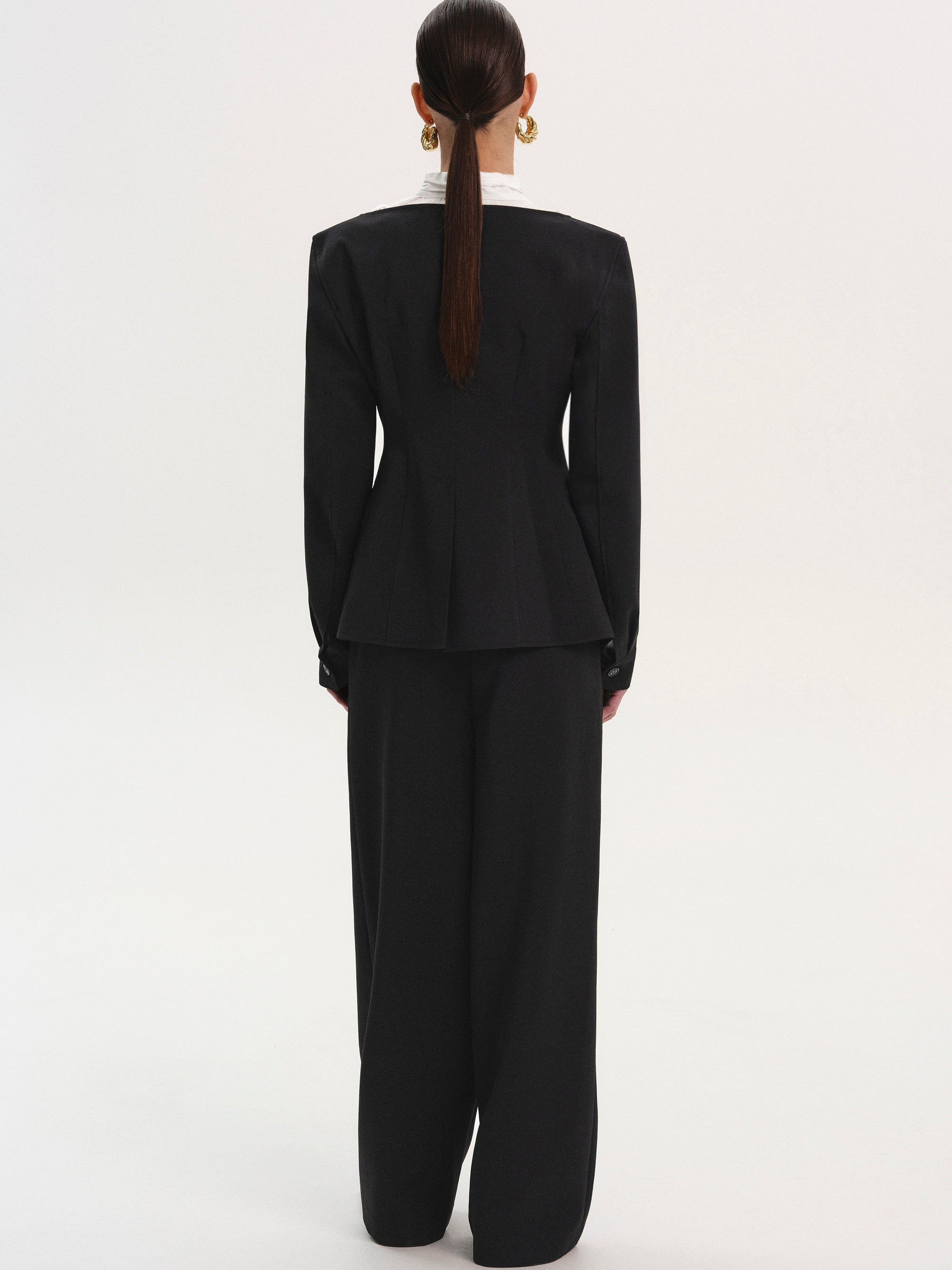 Matteo Boat Neck Cinched Blazer, Black