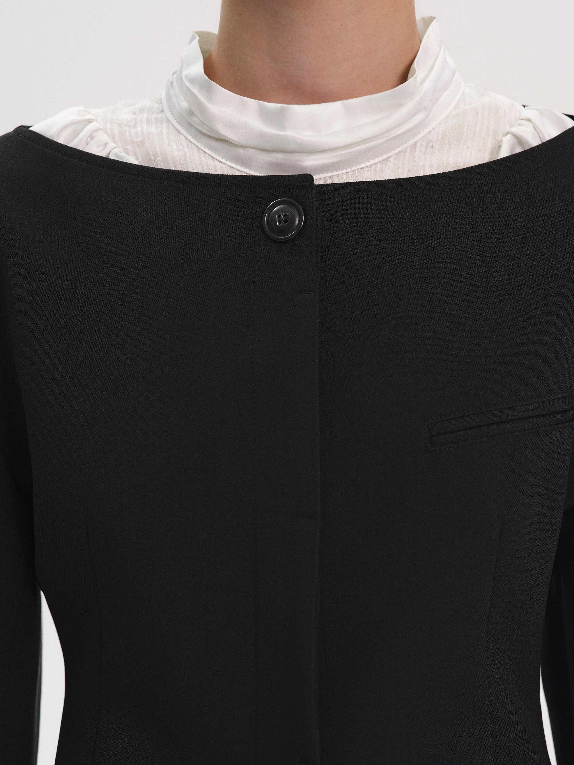 Matteo Boat Neck Cinched Blazer, Black