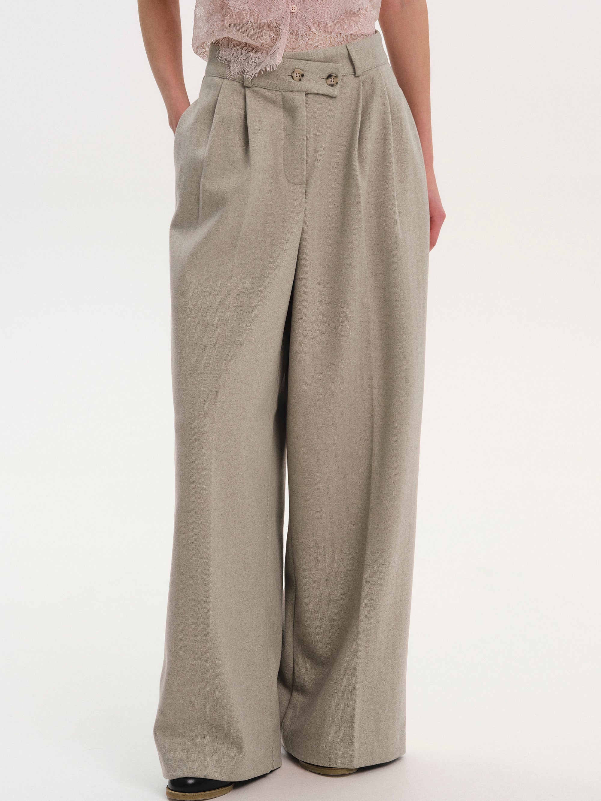 Wrap Button Trousers, Taupe – SourceUnknown