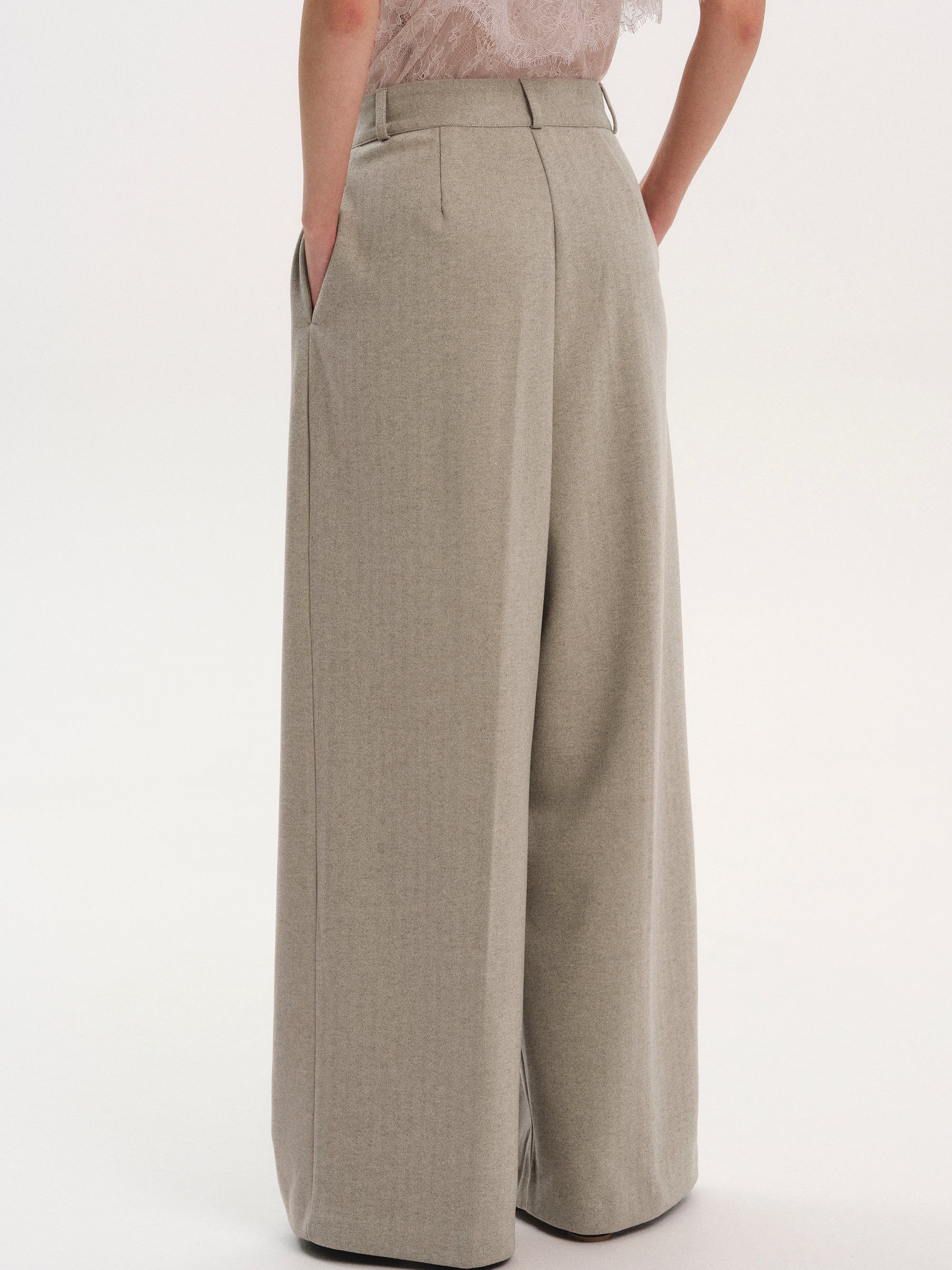 Wrap Button Trousers, Taupe