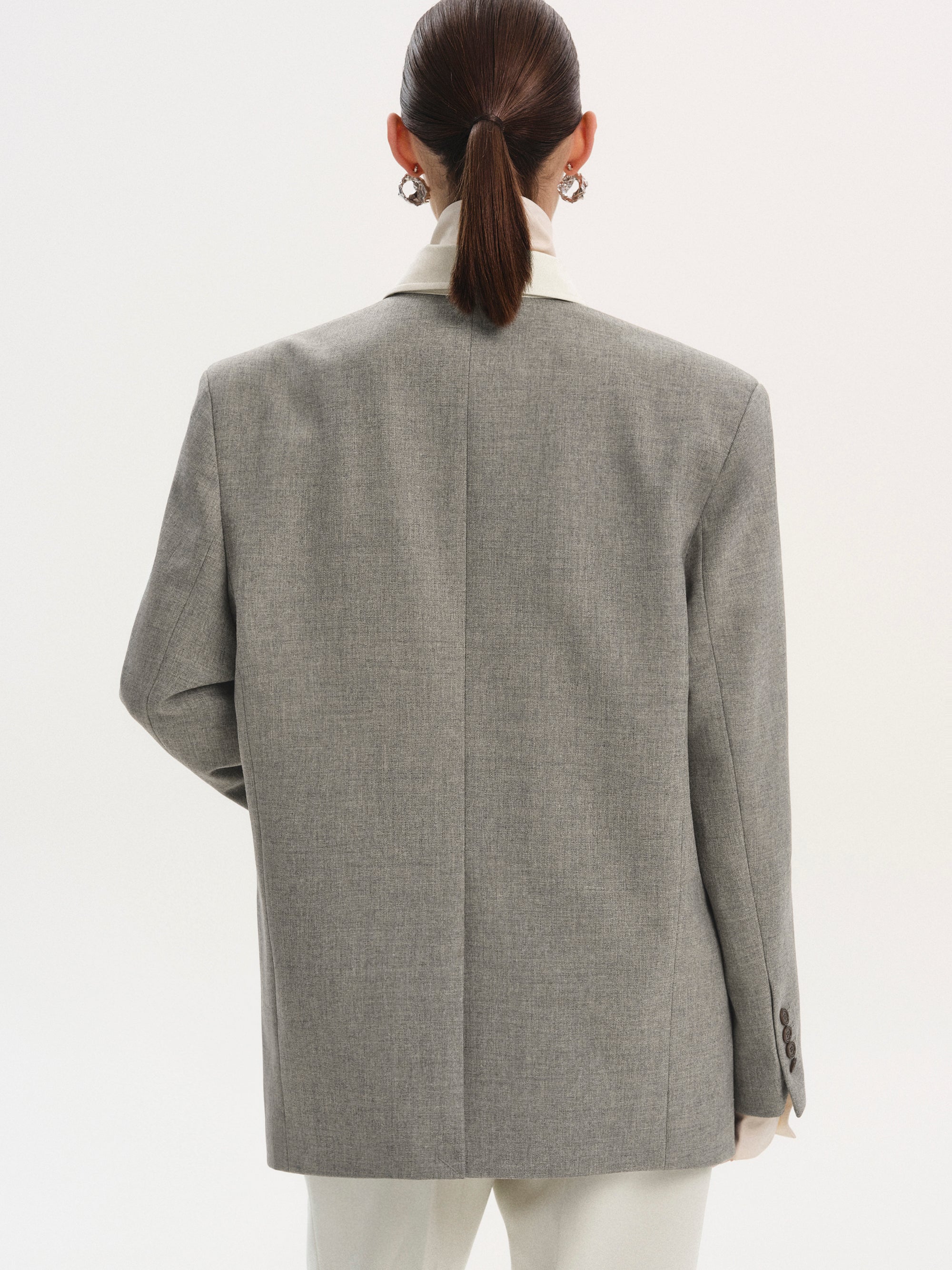 Shirt Collar Blazer, Grey Melange
