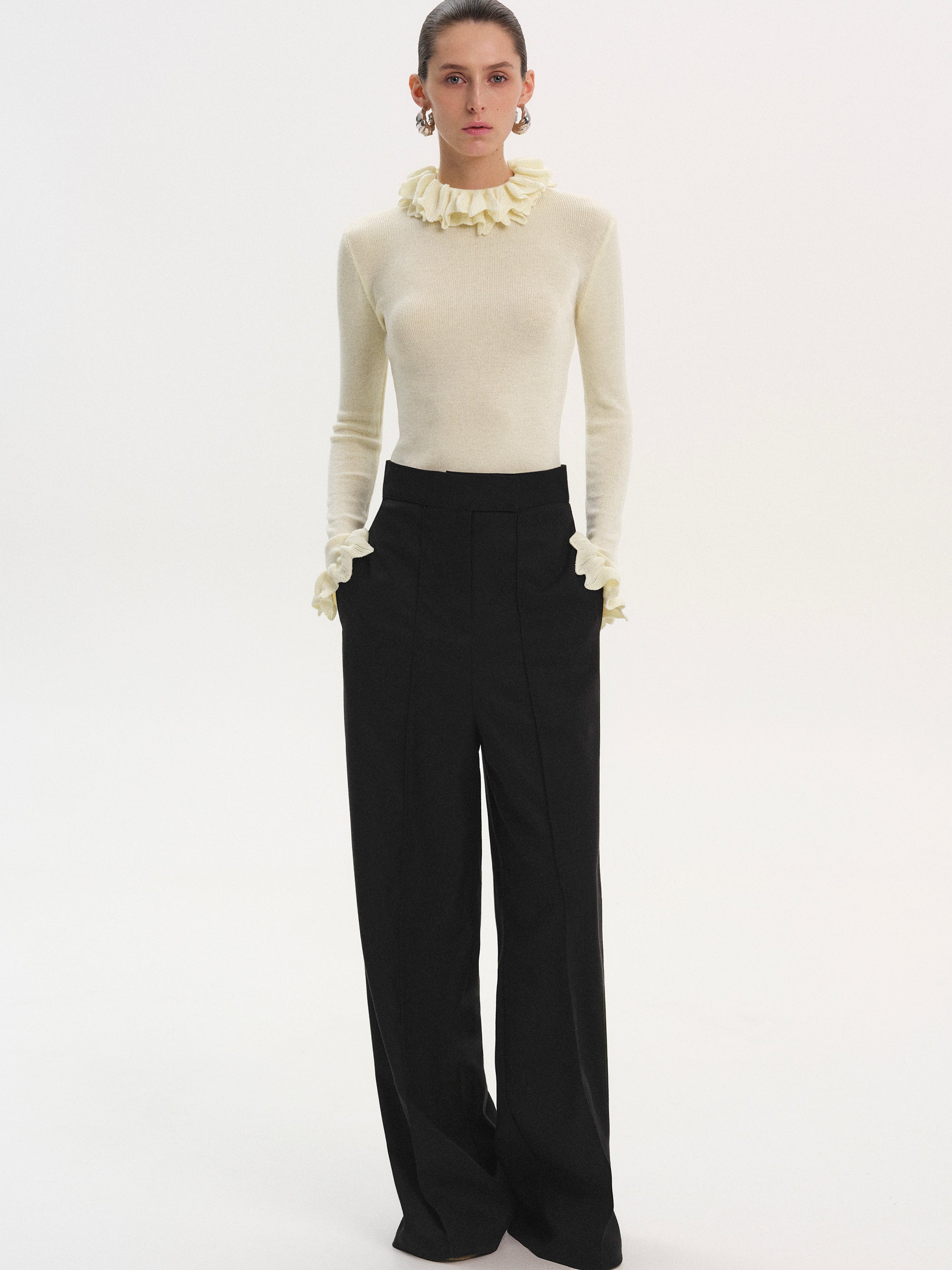 Selvan High Waist Creased Trousers, Black
