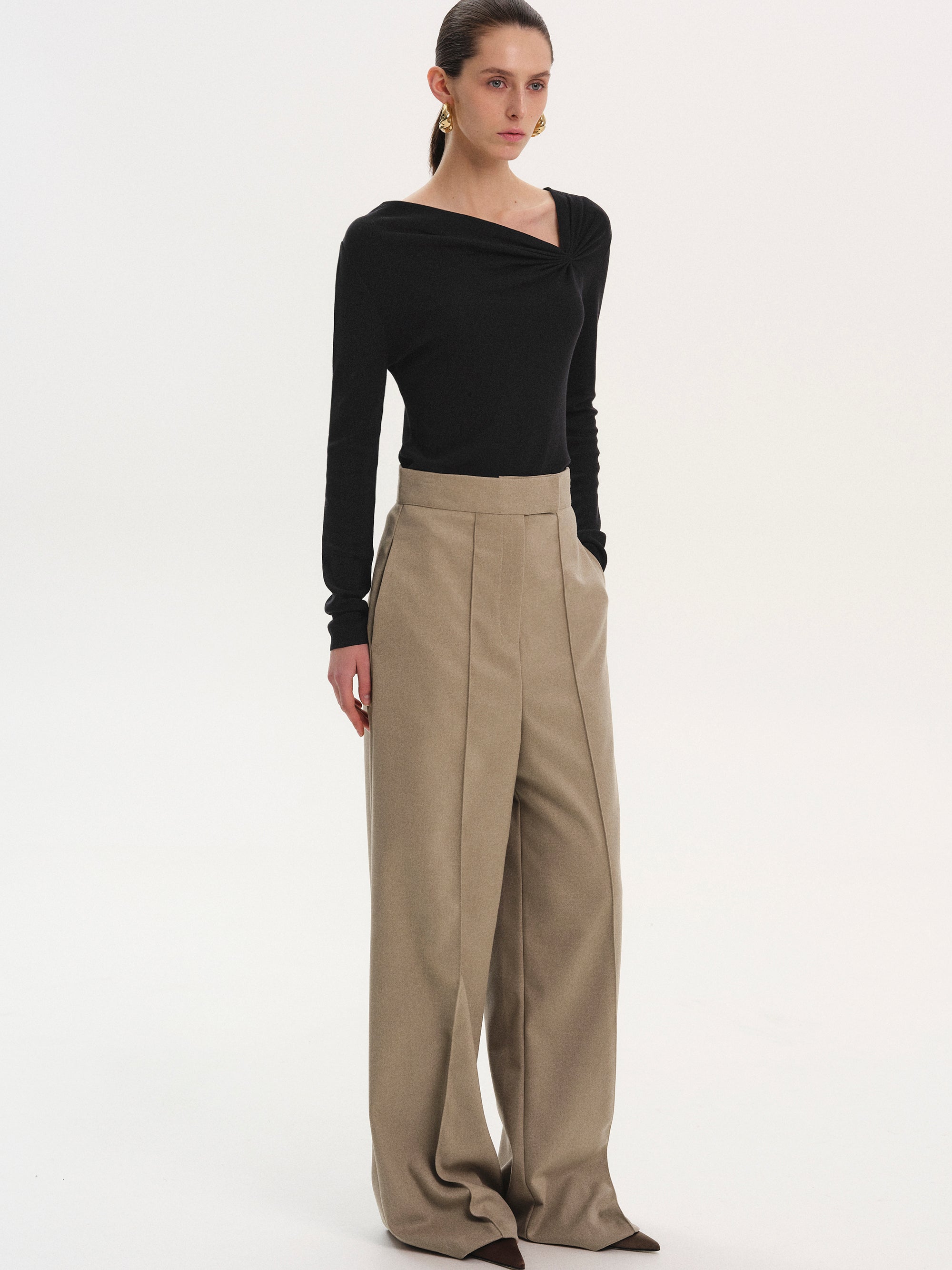 Selvan High Waist Creased Trousers, Mocha