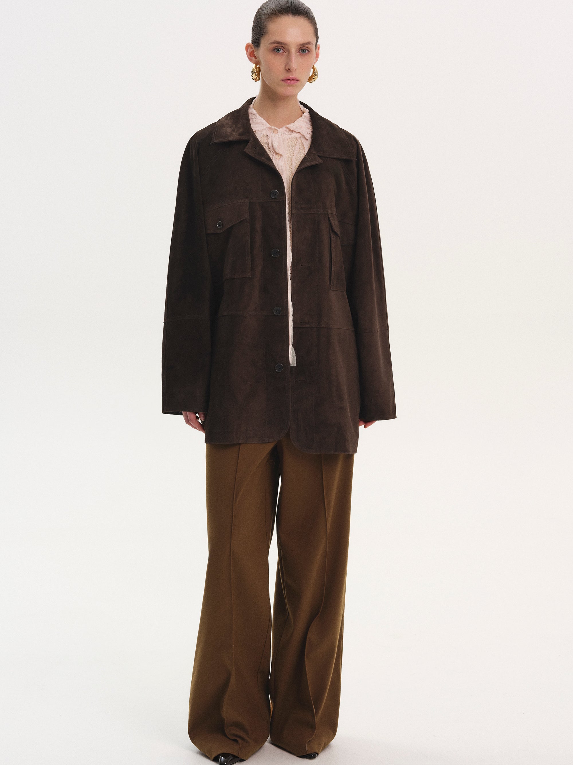 Suede Field Shirt Jacket, Chocolate