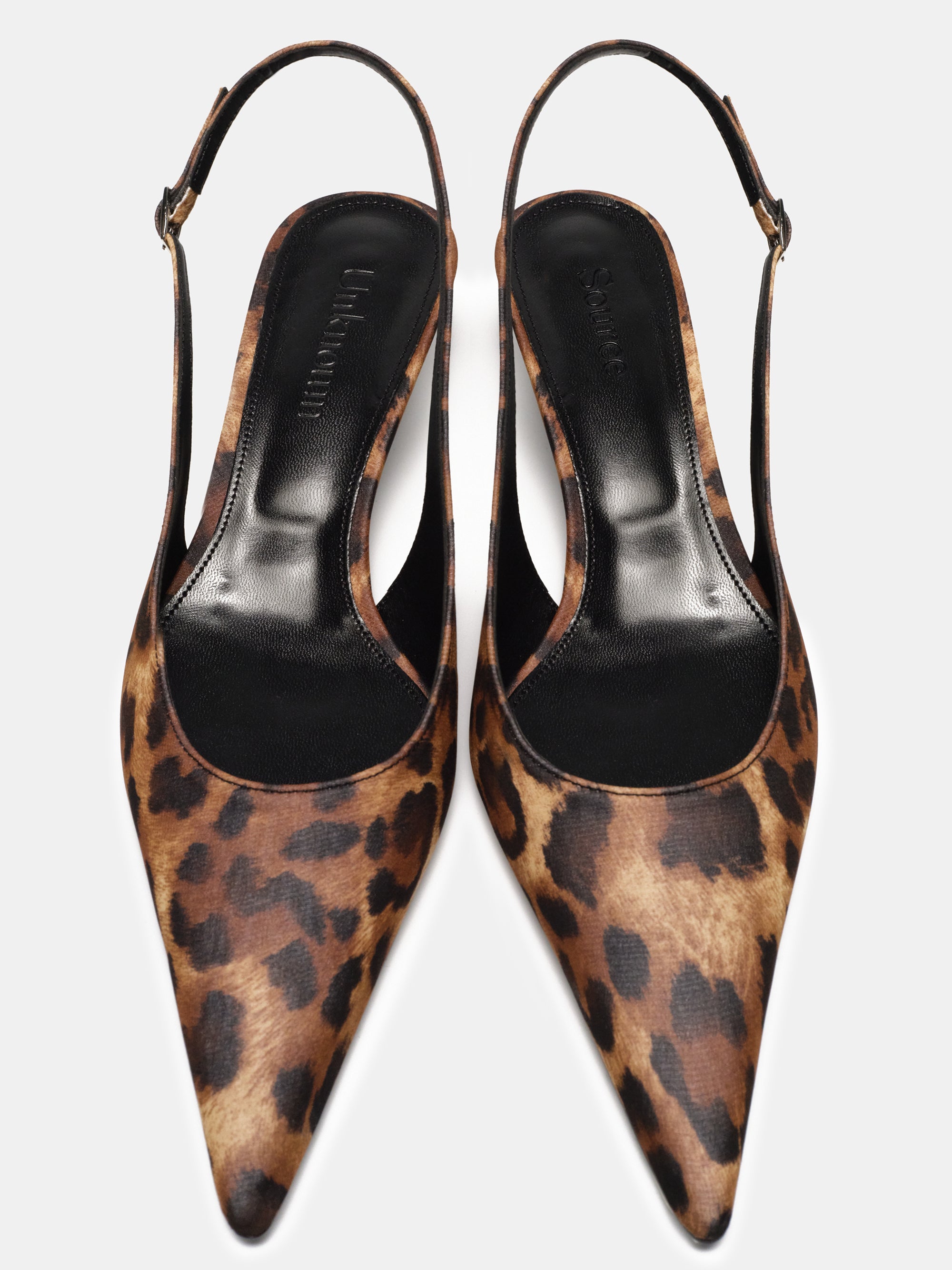 Lafu Leopard-Print Satin Slingback Heels, Brown